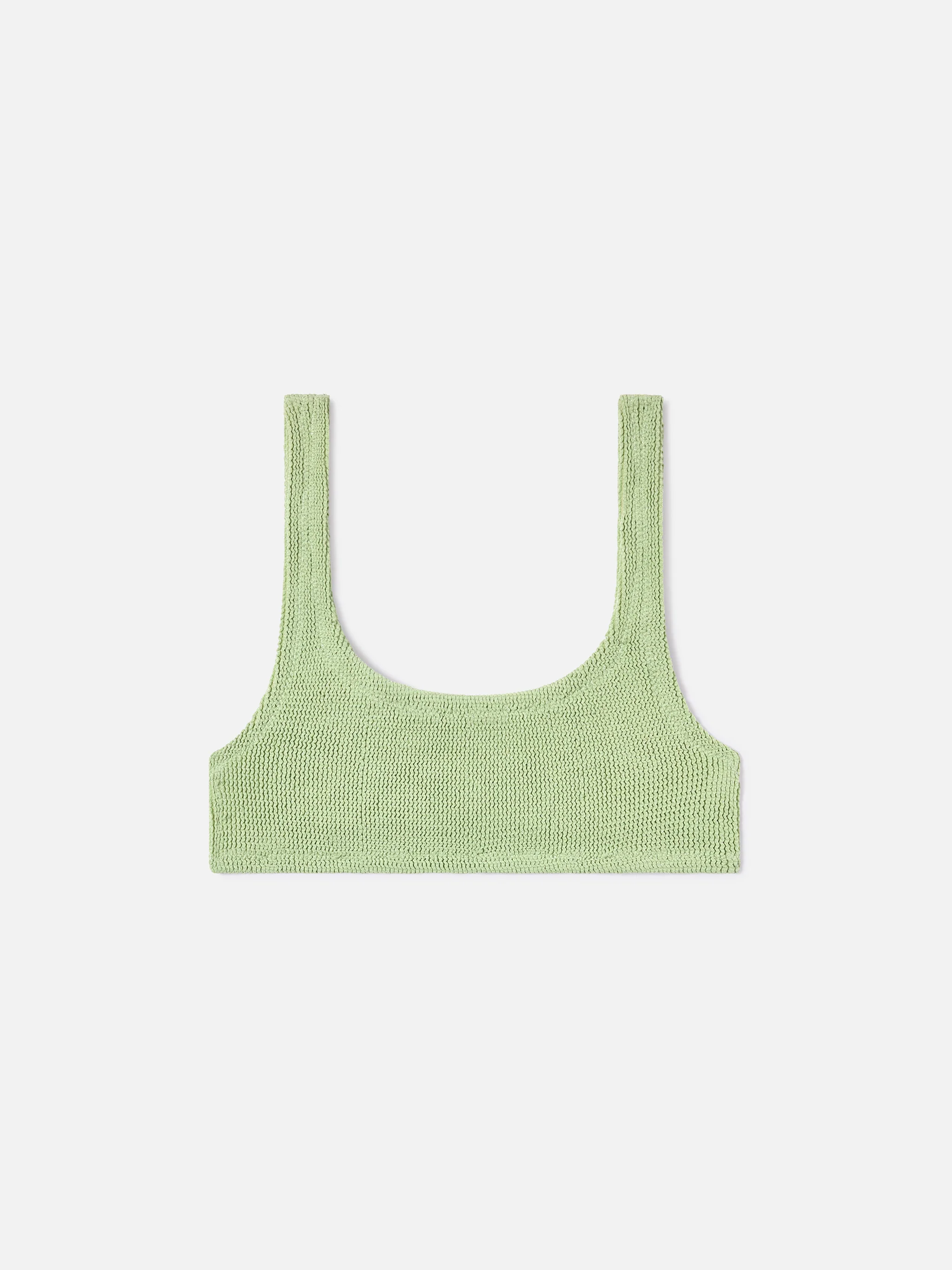 Naima bralette bikini top in light green crinkle lurex fabric