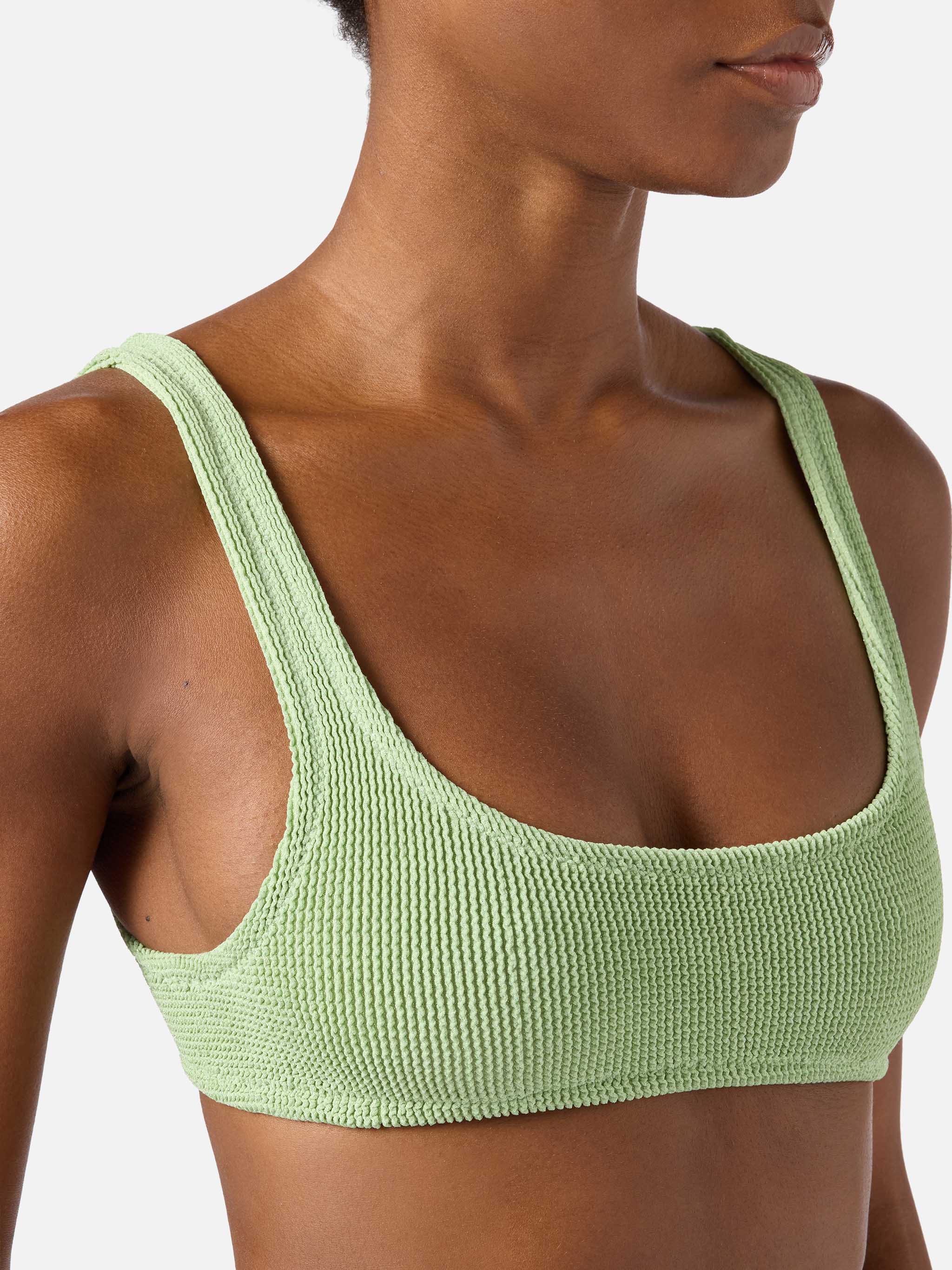 Naima bralette bikini top in light green crinkle lurex fabric - Image 2