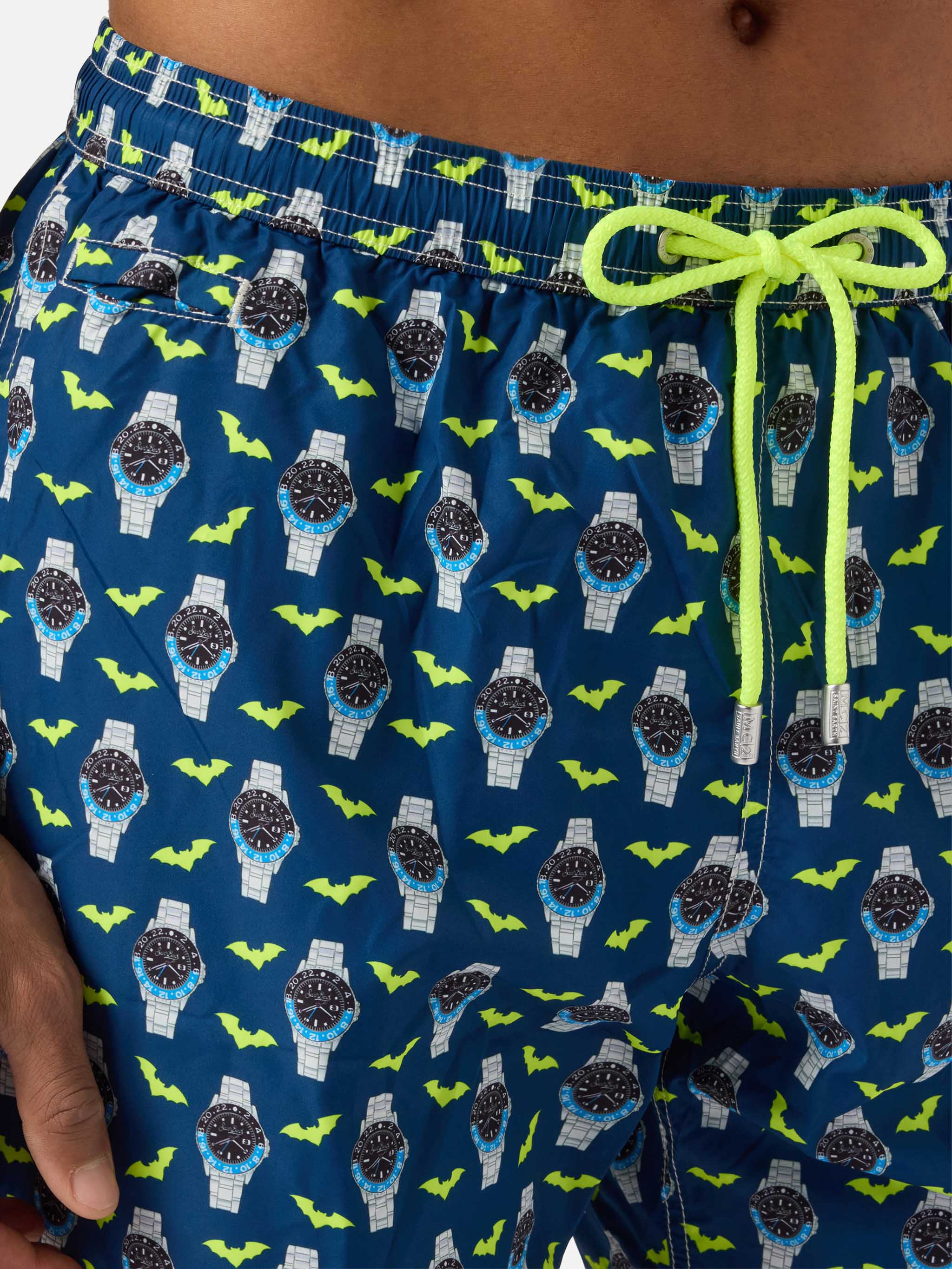 Navy blue Lighting Micro swim shorts with watch bat o'clock print - Image 4
