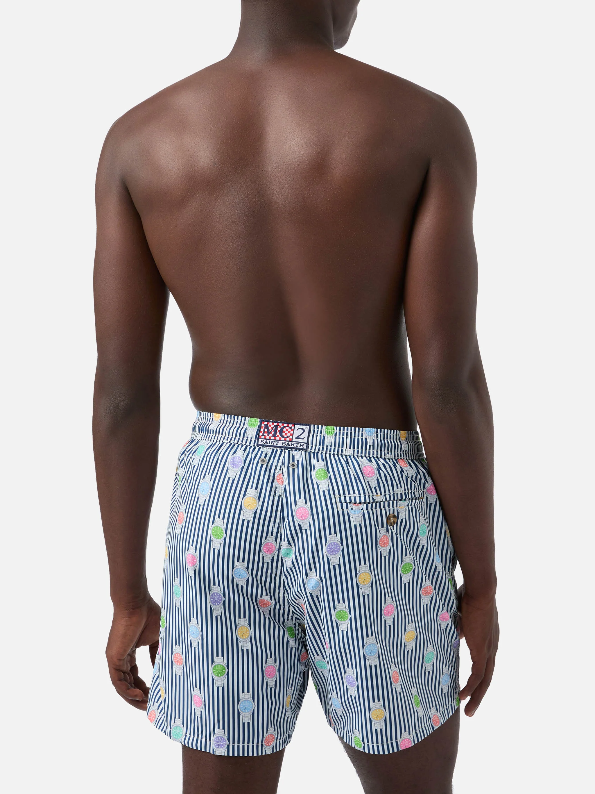 Navy striped Lighting Micro swim shorts with watch all-over print - Image 5