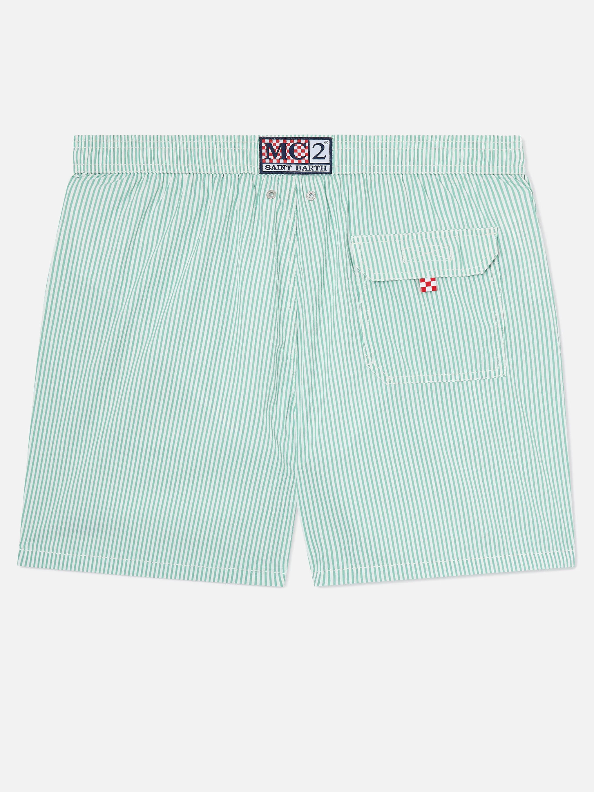 Patmos seersucker striped swim shorts in sage green and white - Image 2