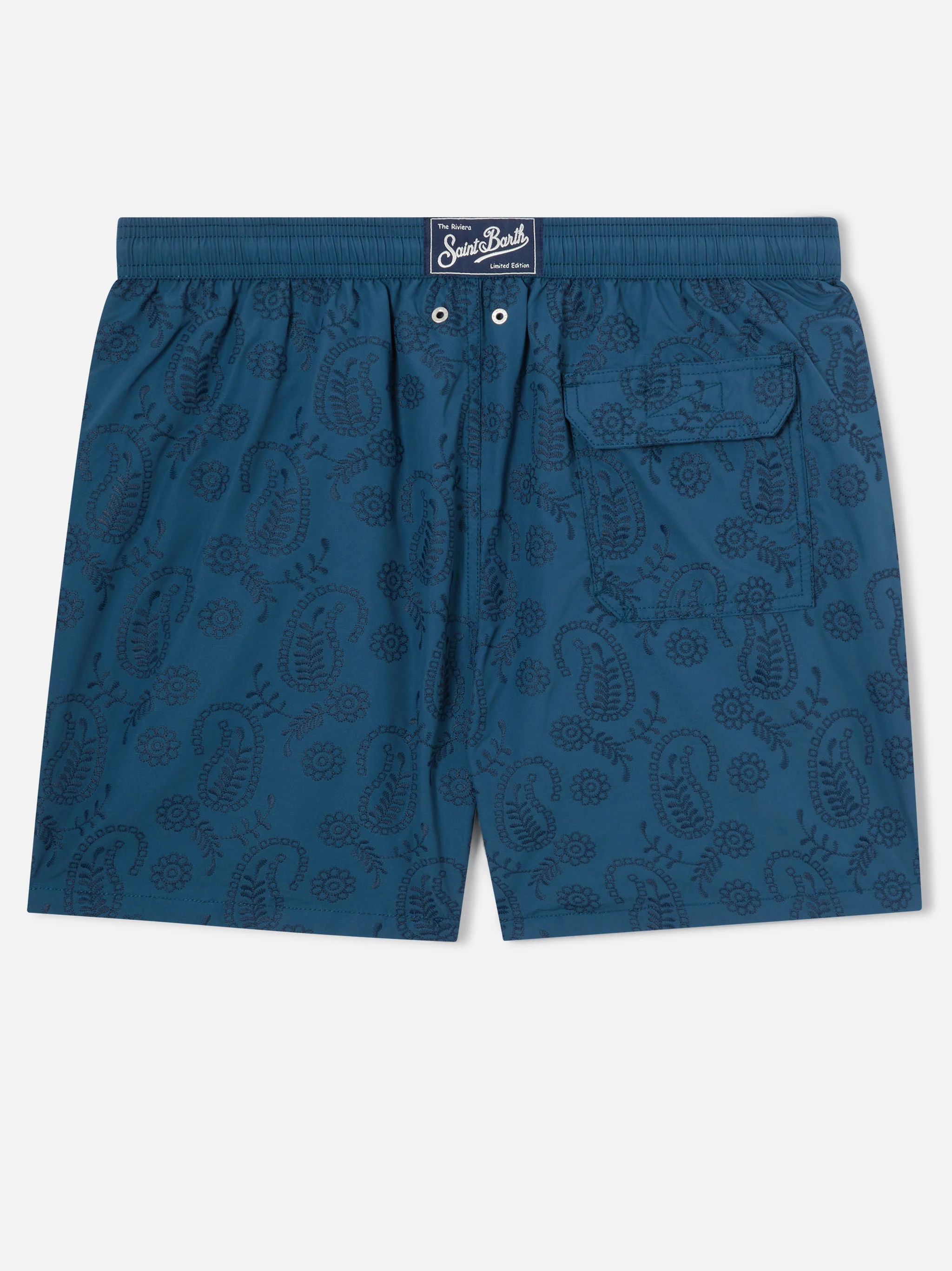 Patmos swim shorts in blue sangallo with embroidery - Image 2