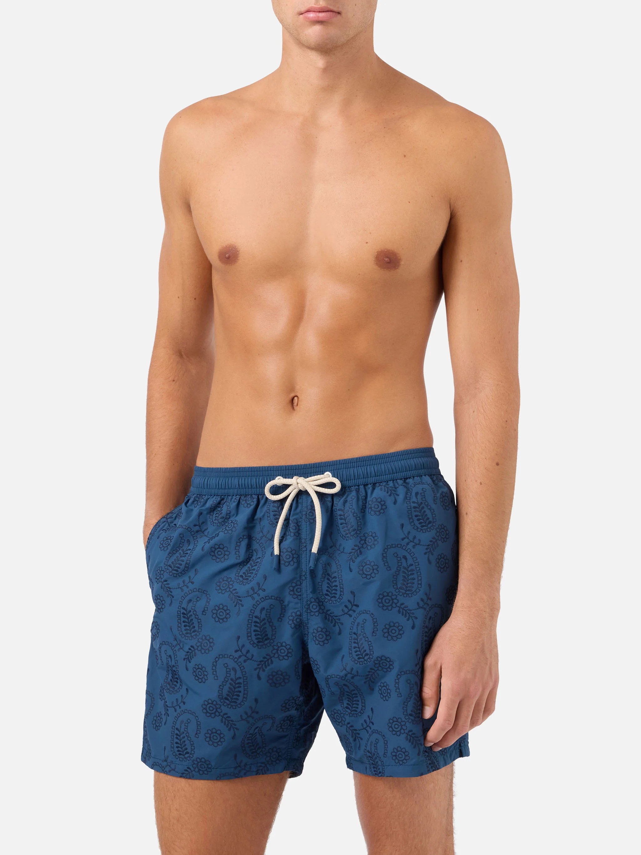 Patmos swim shorts in blue sangallo with embroidery - Image 3