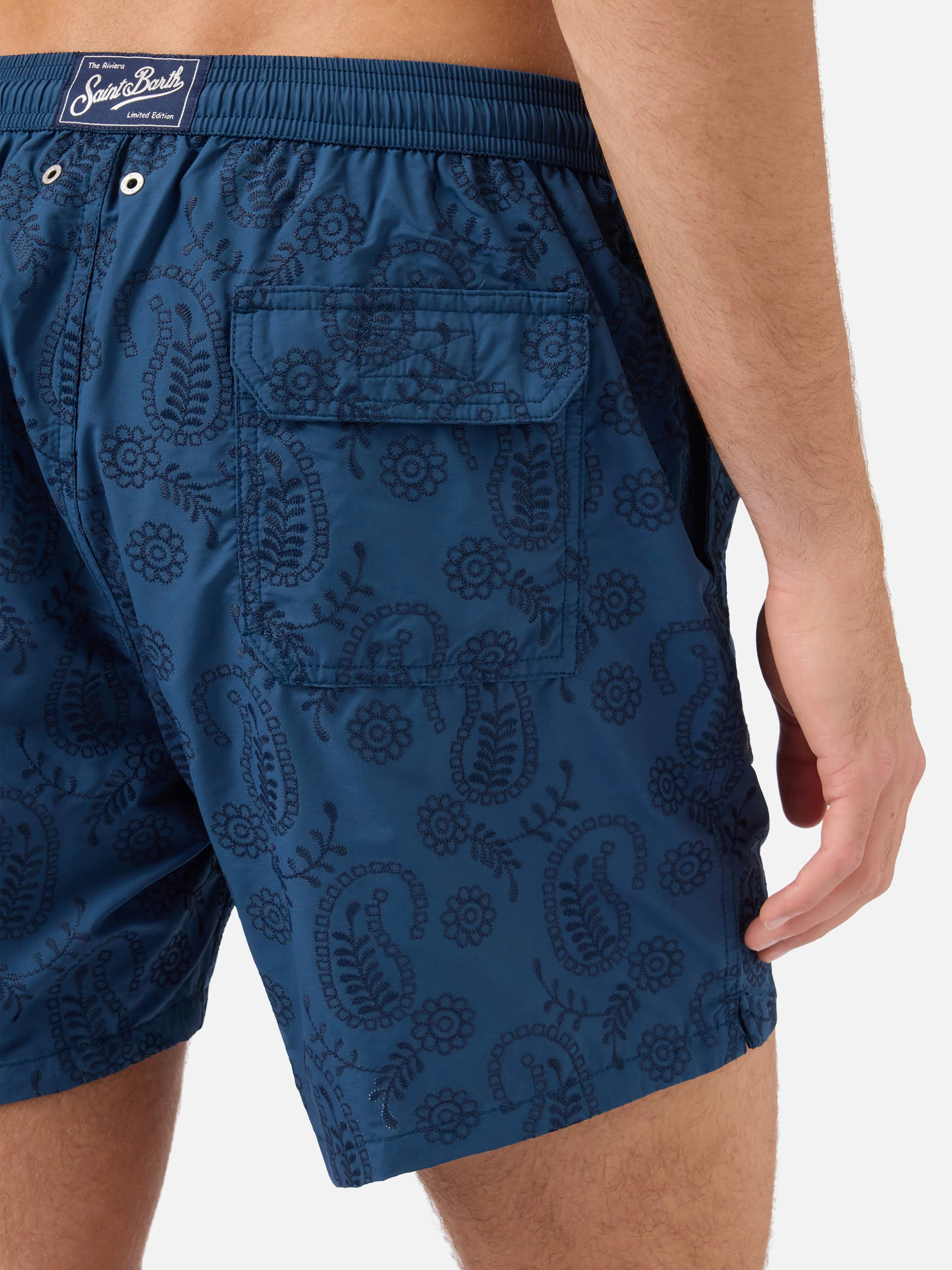 Patmos swim shorts in blue sangallo with embroidery - Image 6