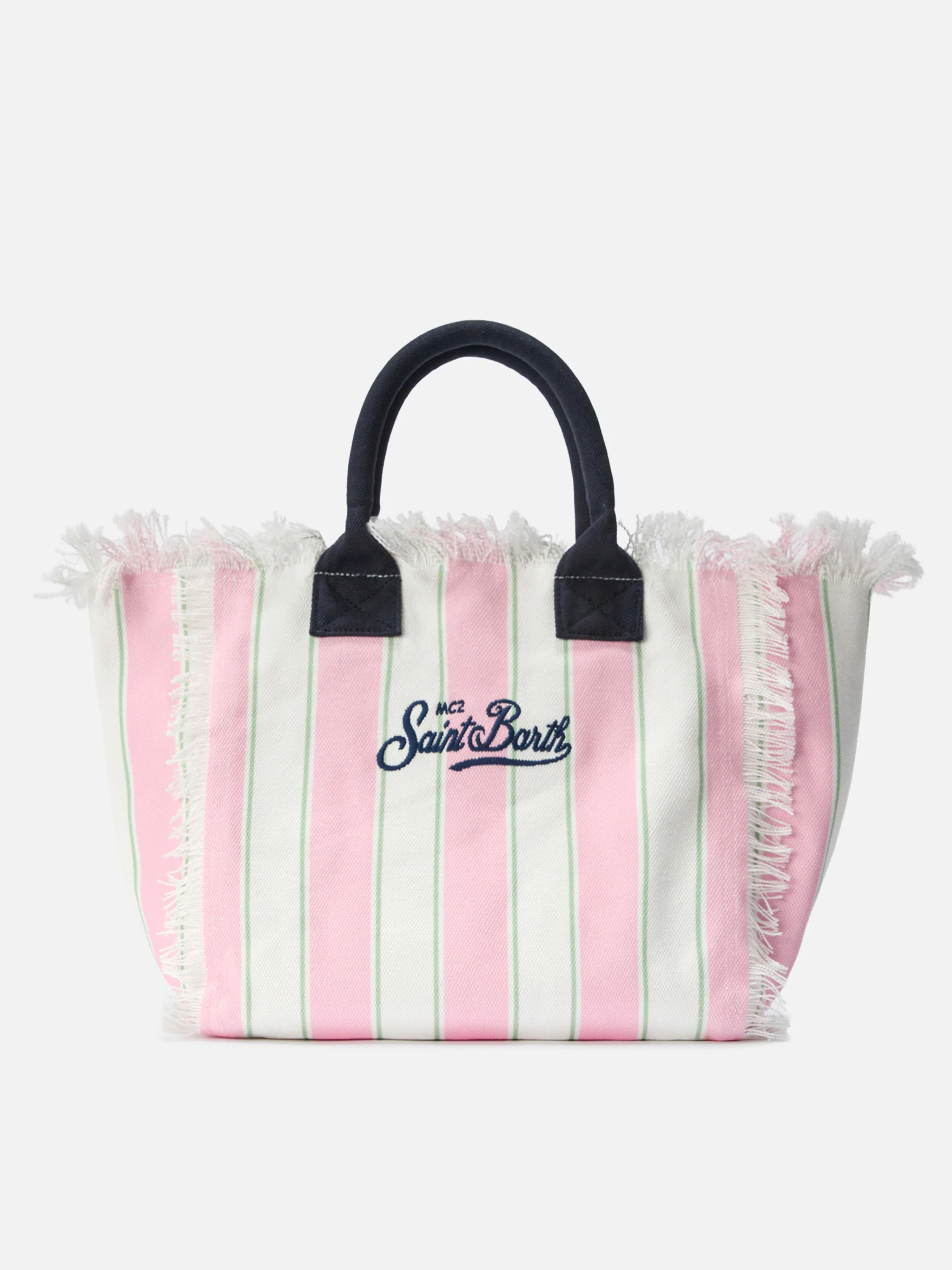 Pink canvas Vanity regular bag with vertical stripes - Image 4