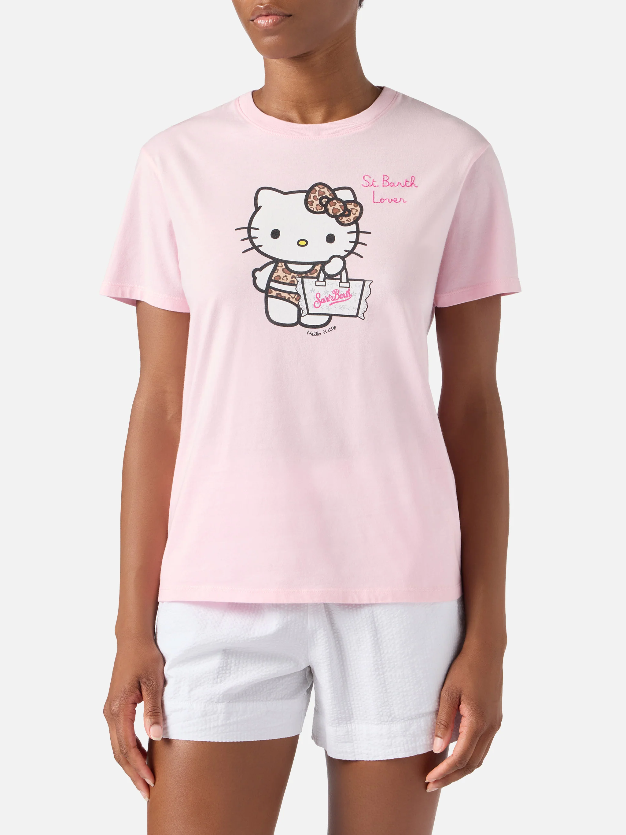 Pink Emilie T-shirt with Hello Kitty print and St. Barth Lover embroidery | Special edition