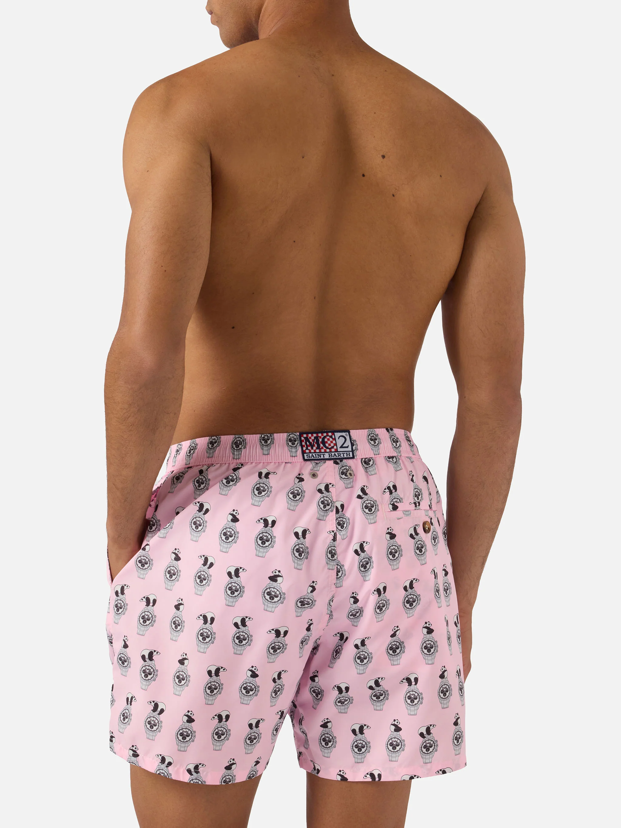 Pink Lighting Micro swim shorts with panda and watches all-over print - Image 5