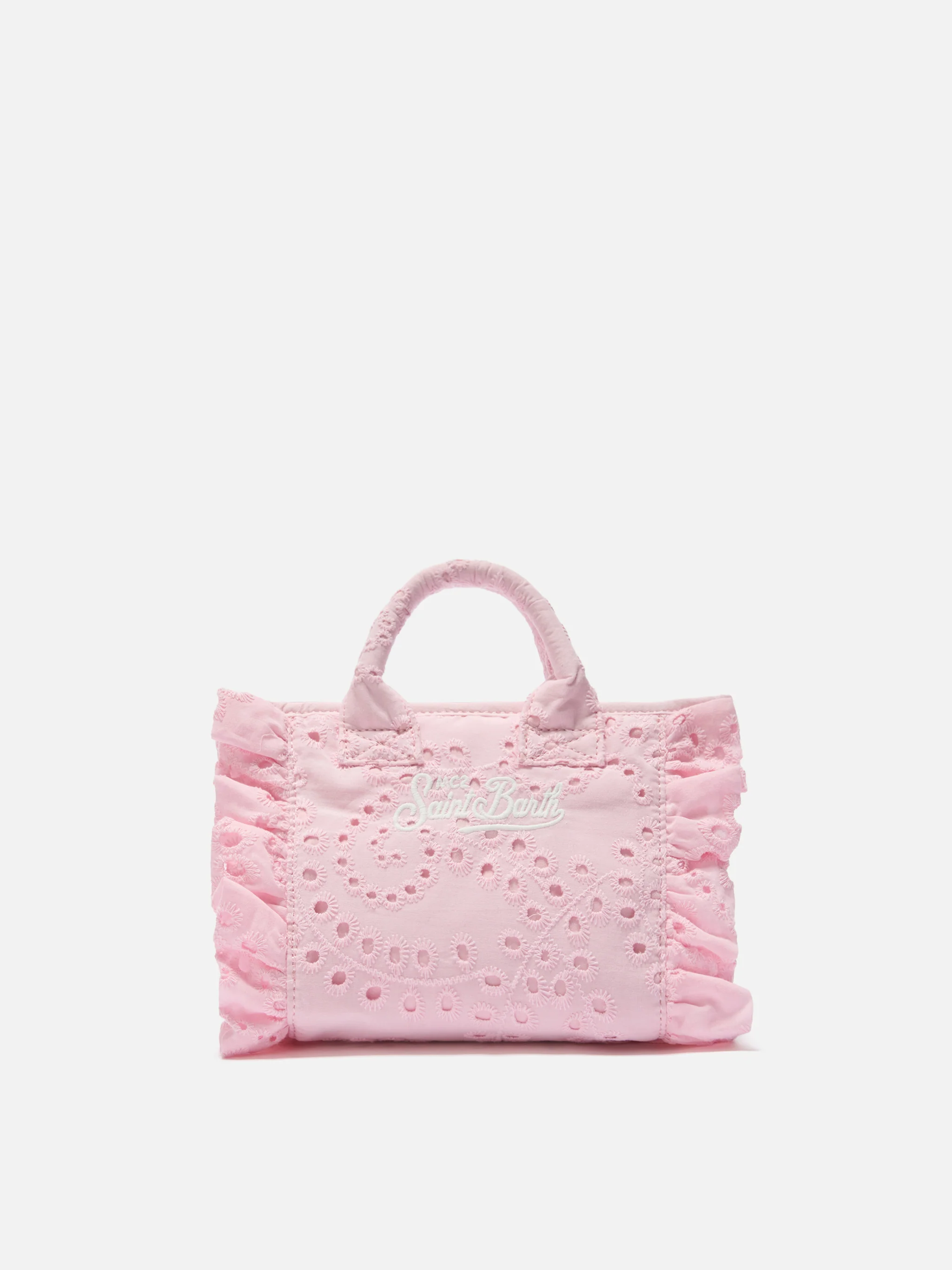 Pink Vanity mini volant bag in broderie anglaise cotton - Image 4