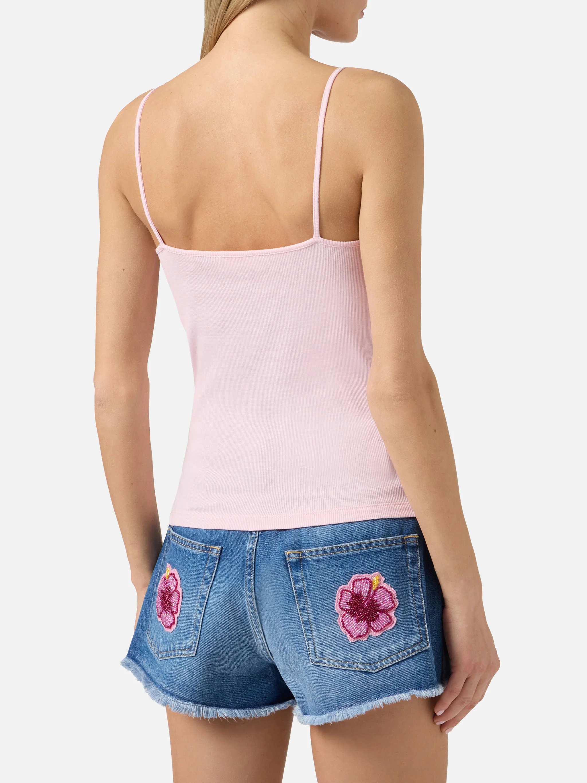 Pink Zaira tank top with embroidered logo and bead patch - Image 4