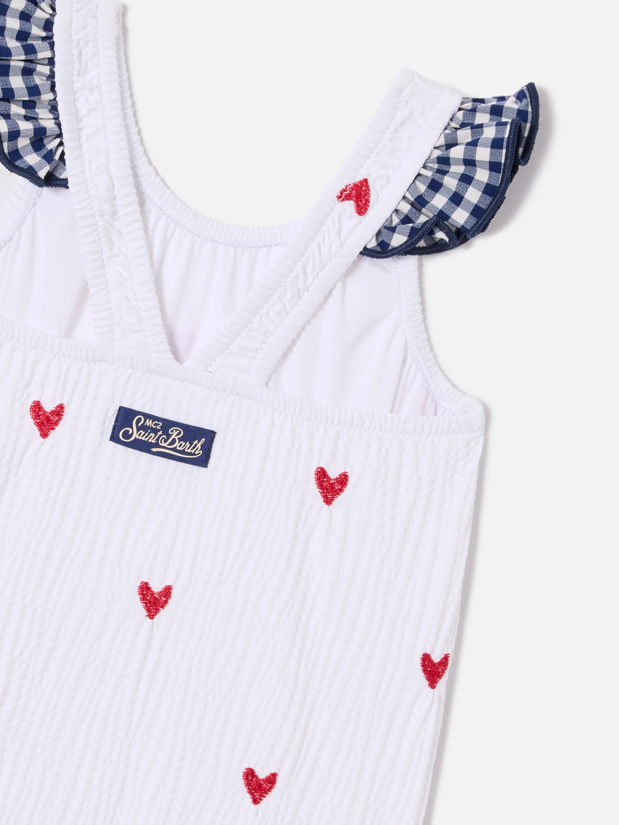 Pinkie one-piece swimsuit in seersucker with heart embroidery - Image 2