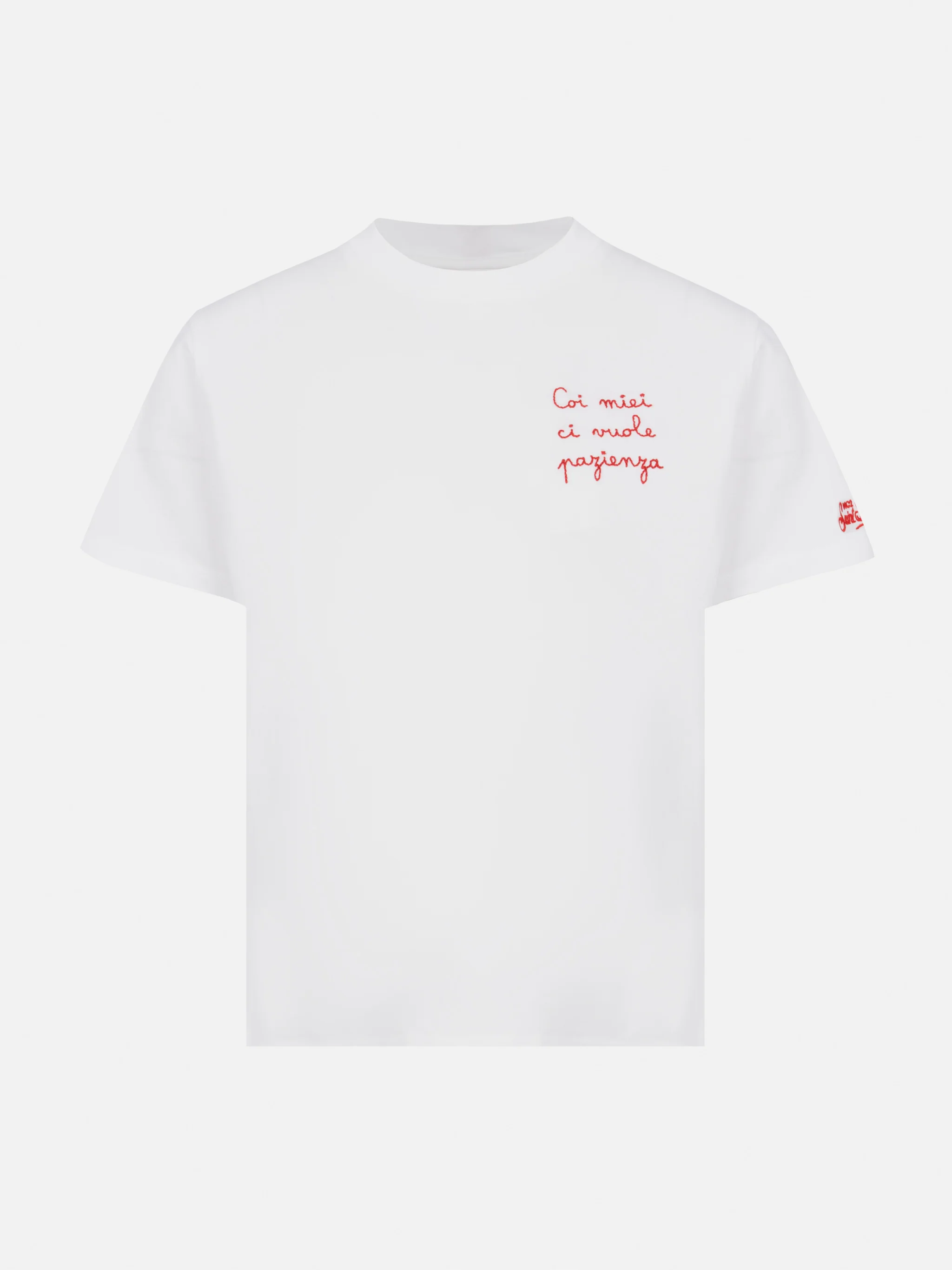 Portofino Jr cotton jersey t-shirt with Coi miei ci vuole pazienza embroidery