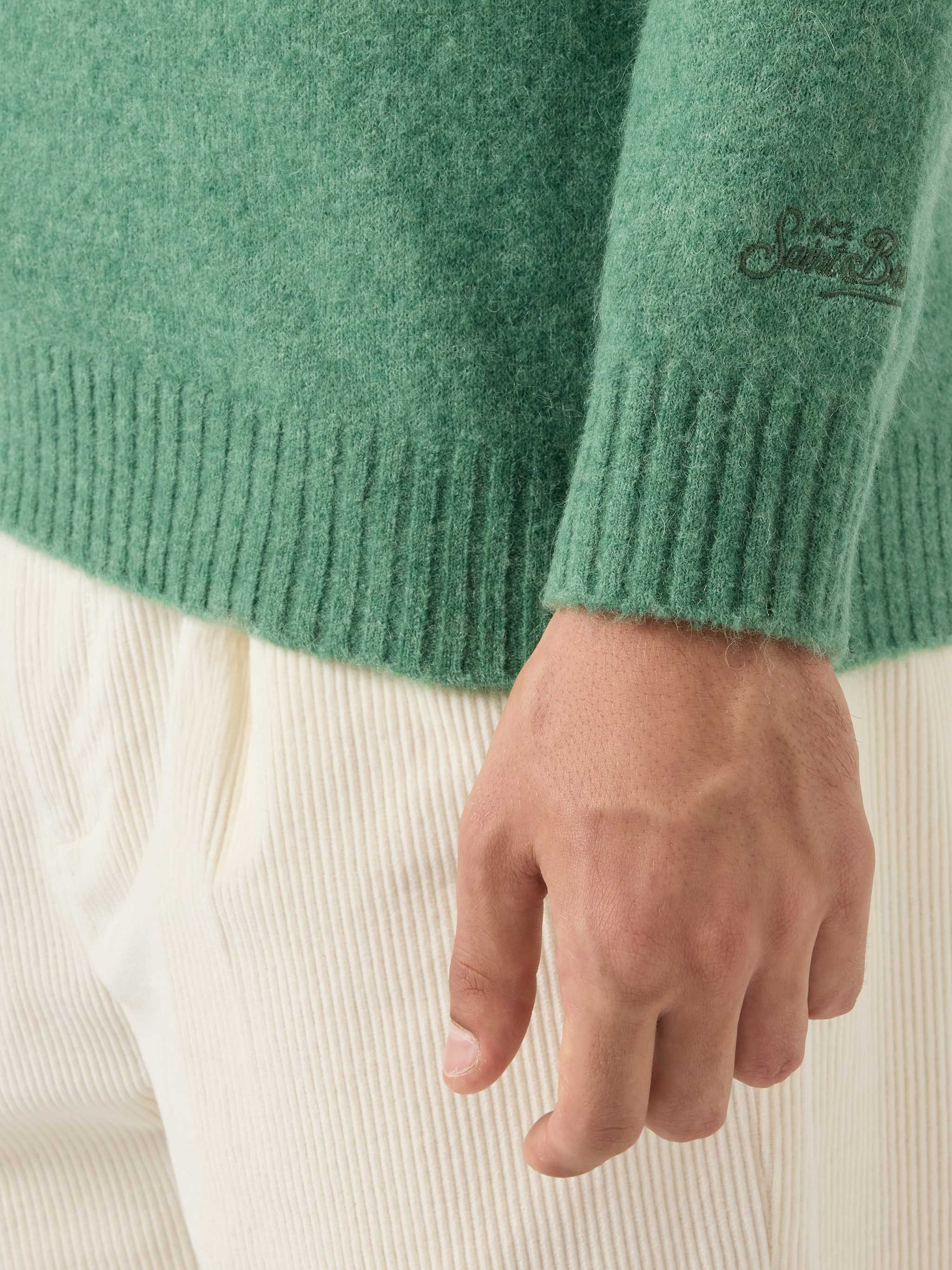 Crewneck sweater Regent in sage green STRETCH ALPACA - Image 4
