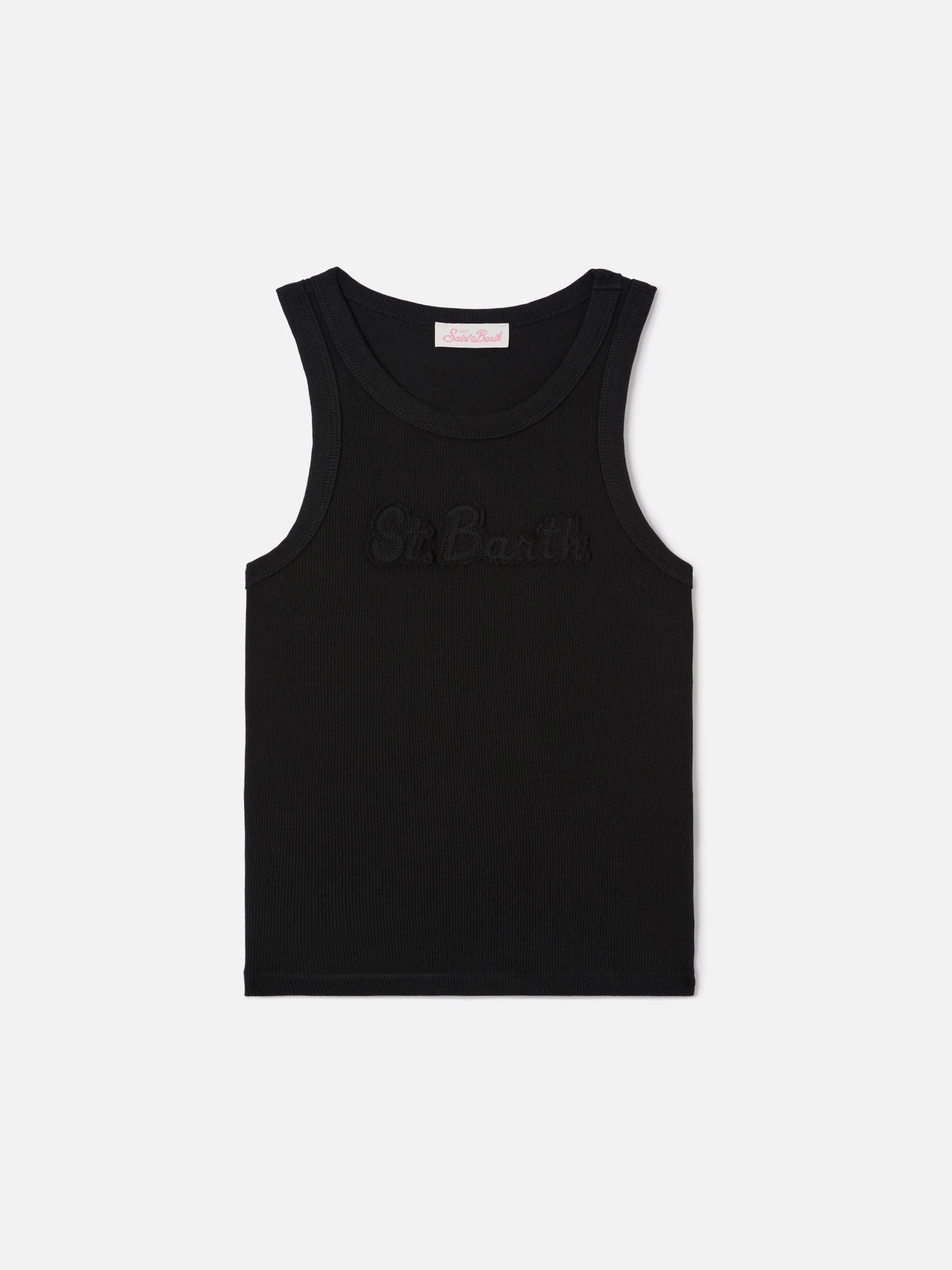 Ribbed black Ada tank top with raised logo patch