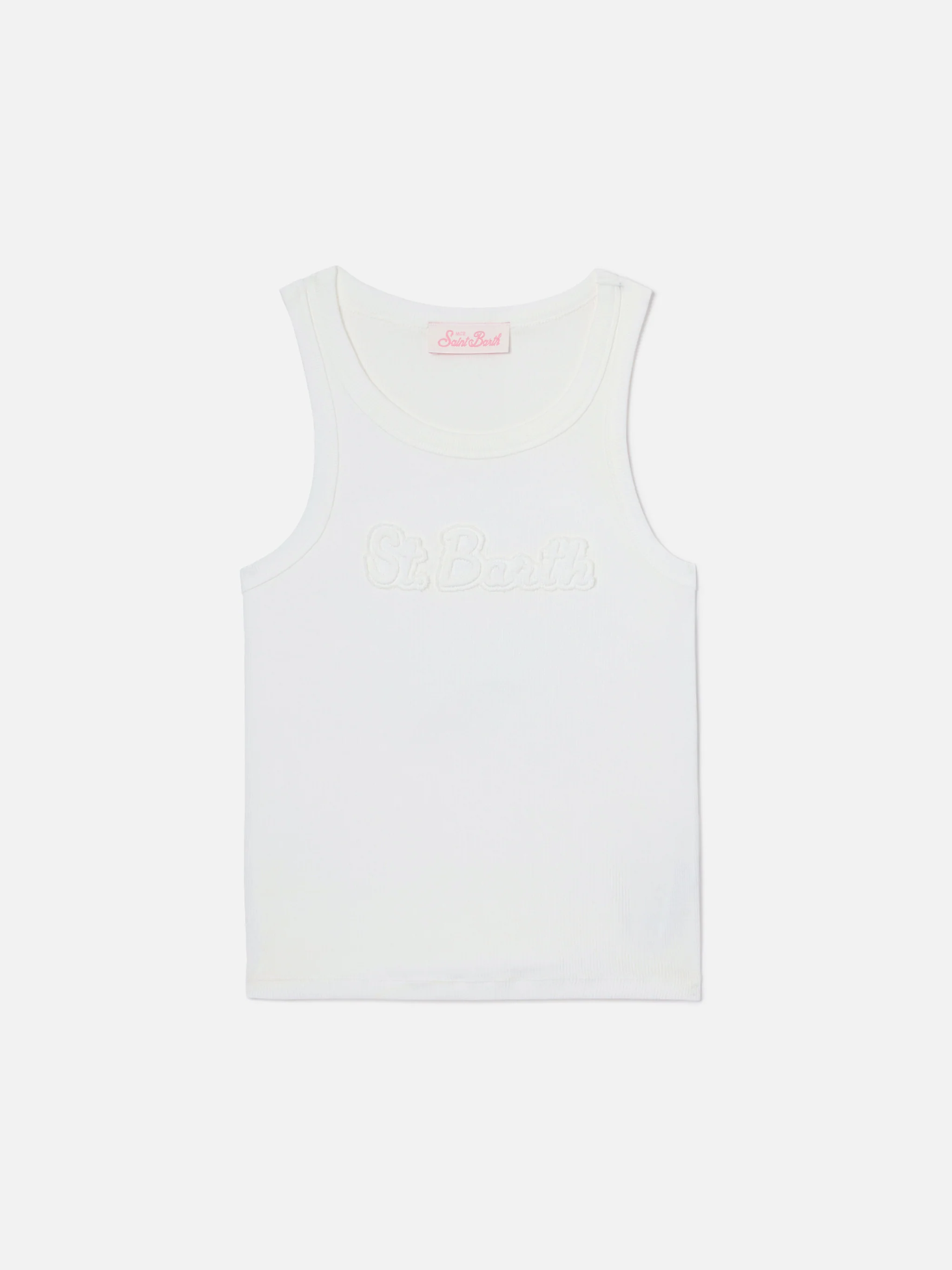 Ribbed white Ada tank top with raised logo patch