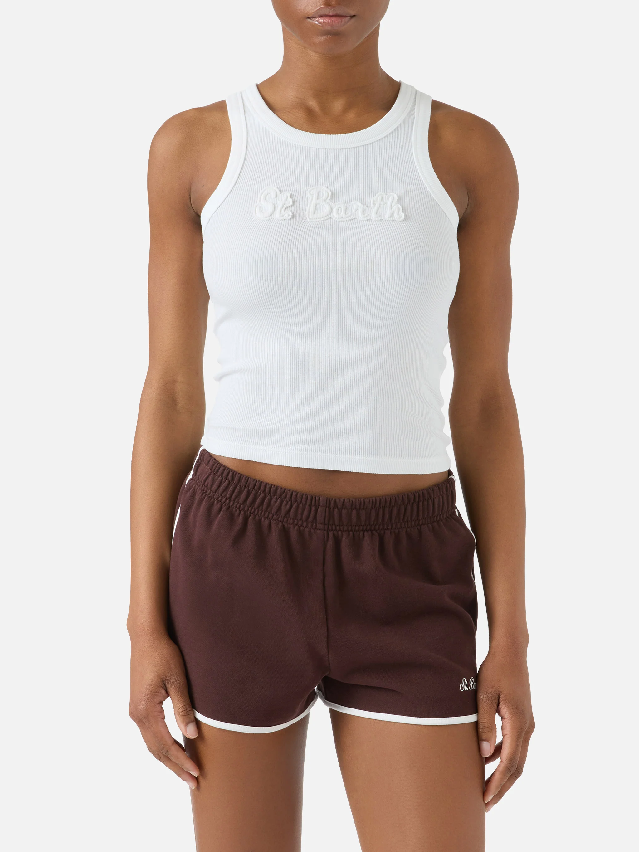 Ribbed white Ada tank top with raised logo patch - Image 2