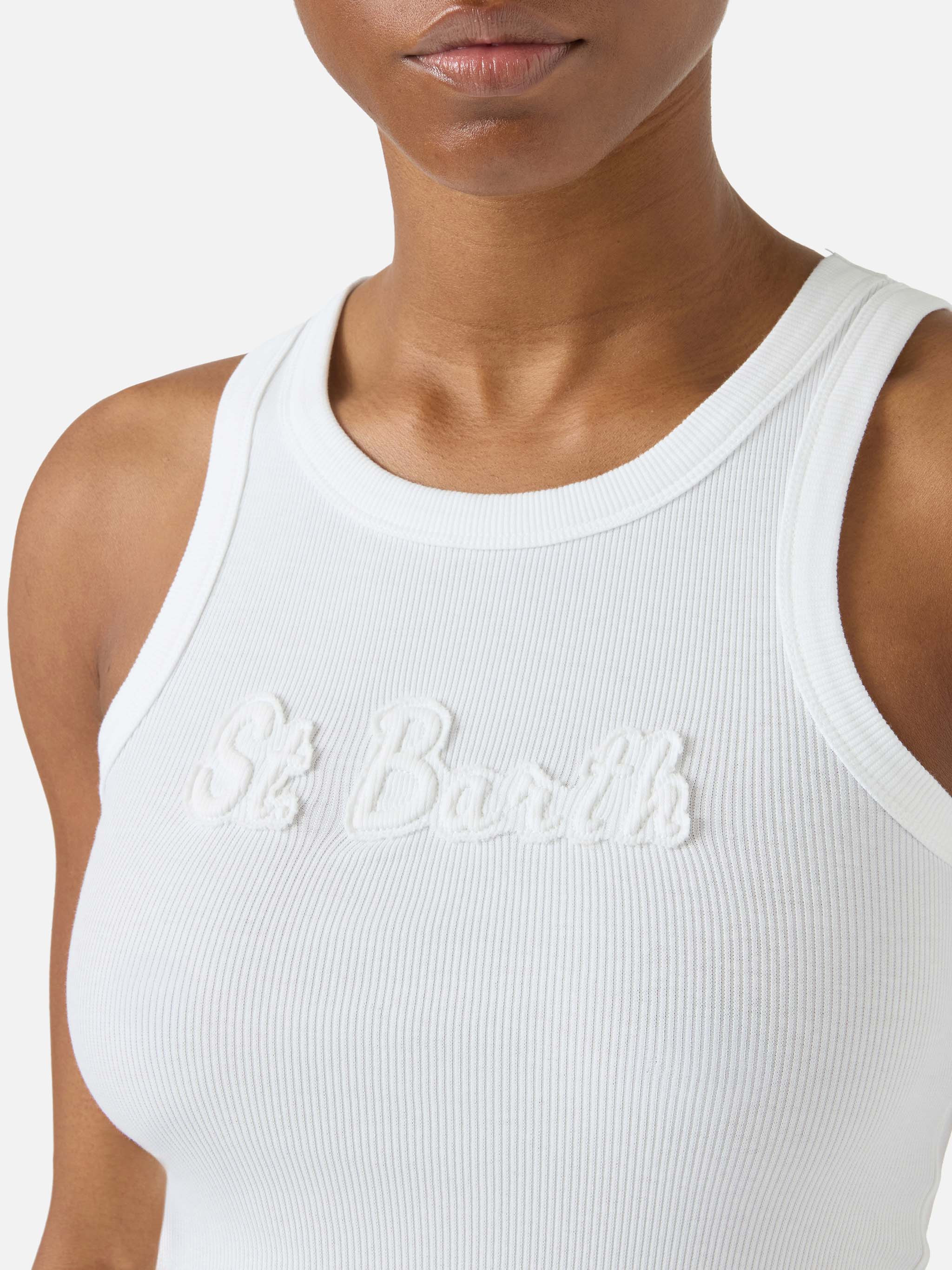 Ribbed white Ada tank top with raised logo patch - Image 3