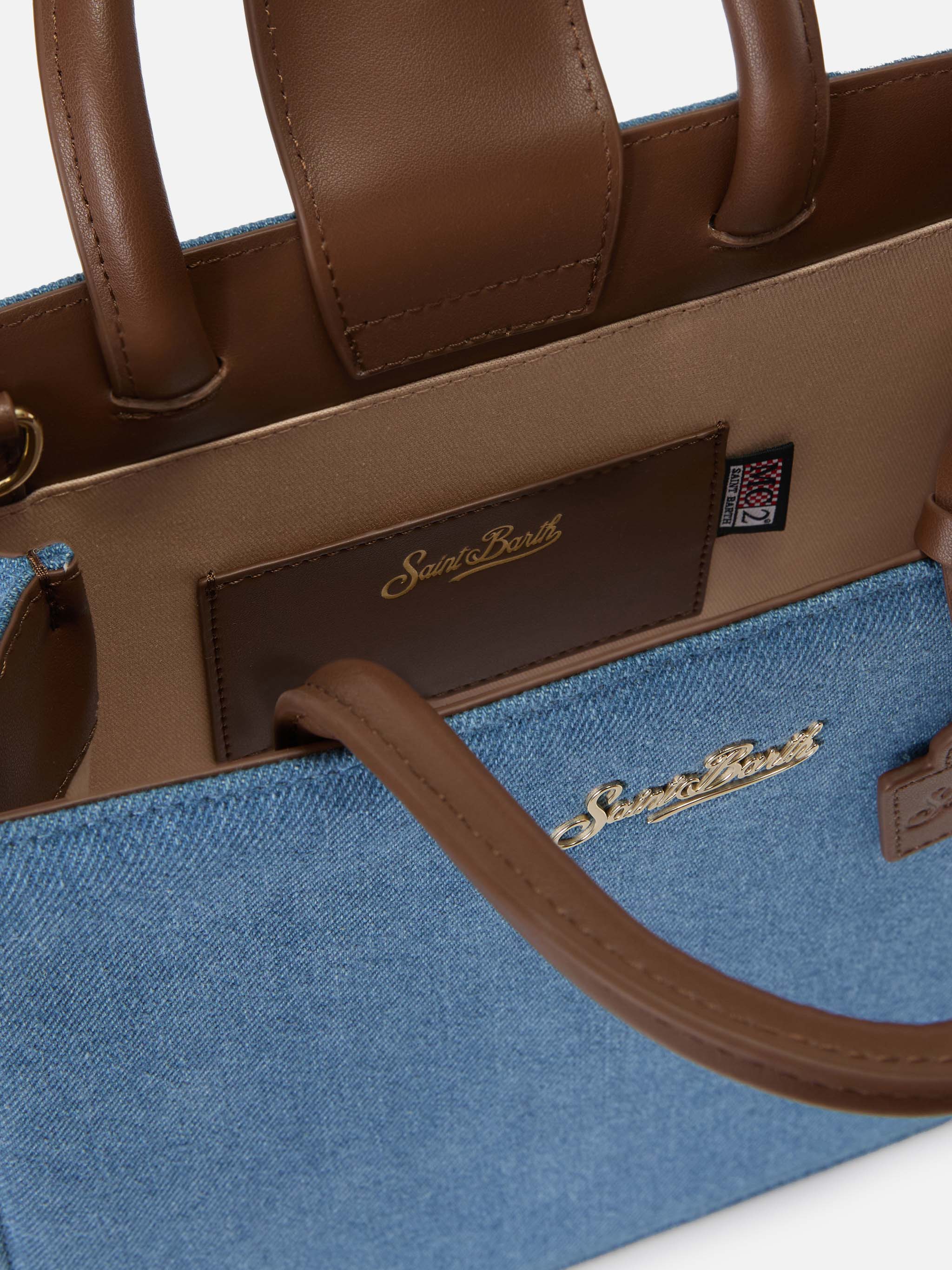 Structured Shop Midi bag in denim with leather details - Image 5