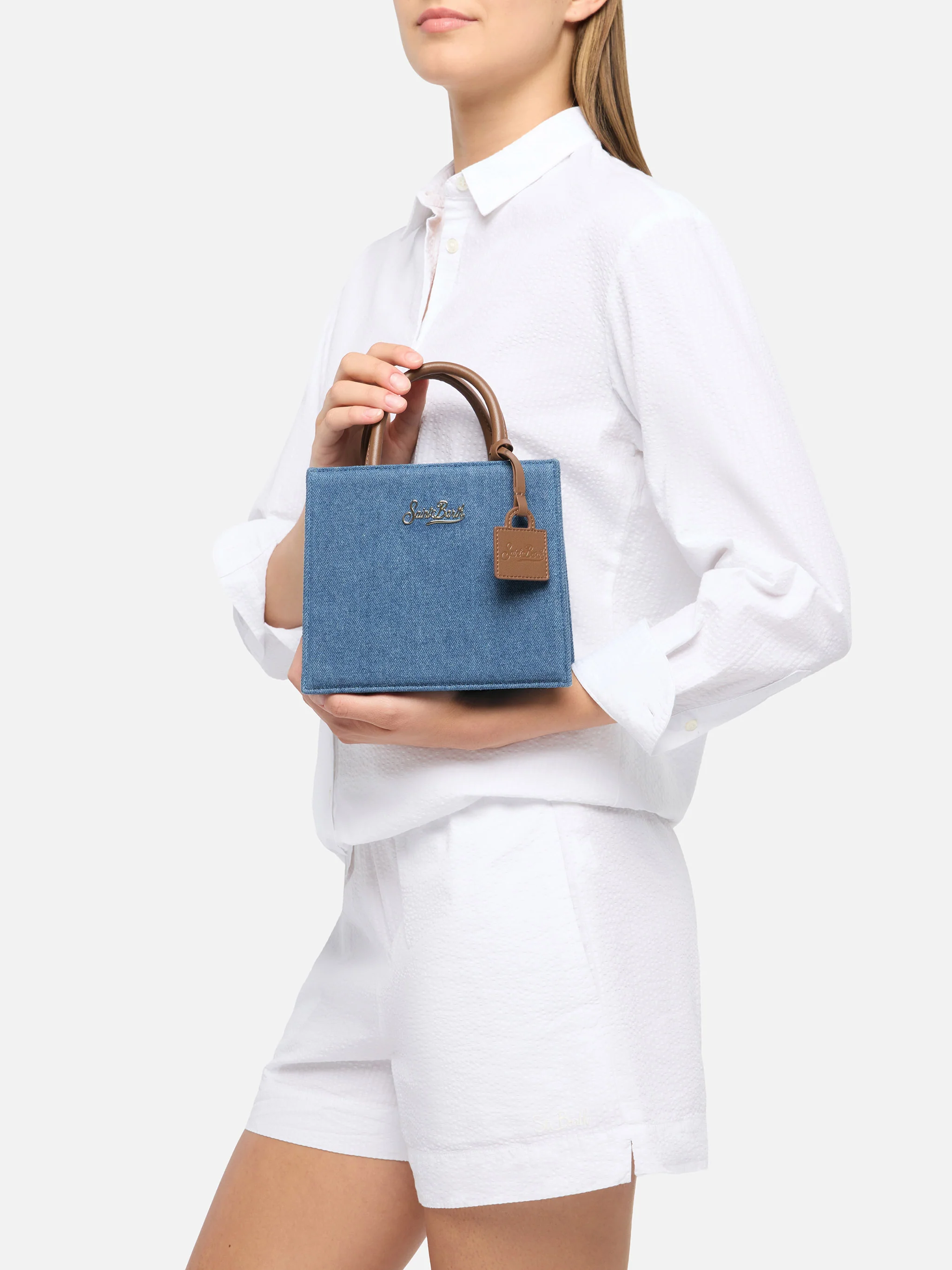 Structured Shop Mini bag in denim with leather details - Image 2