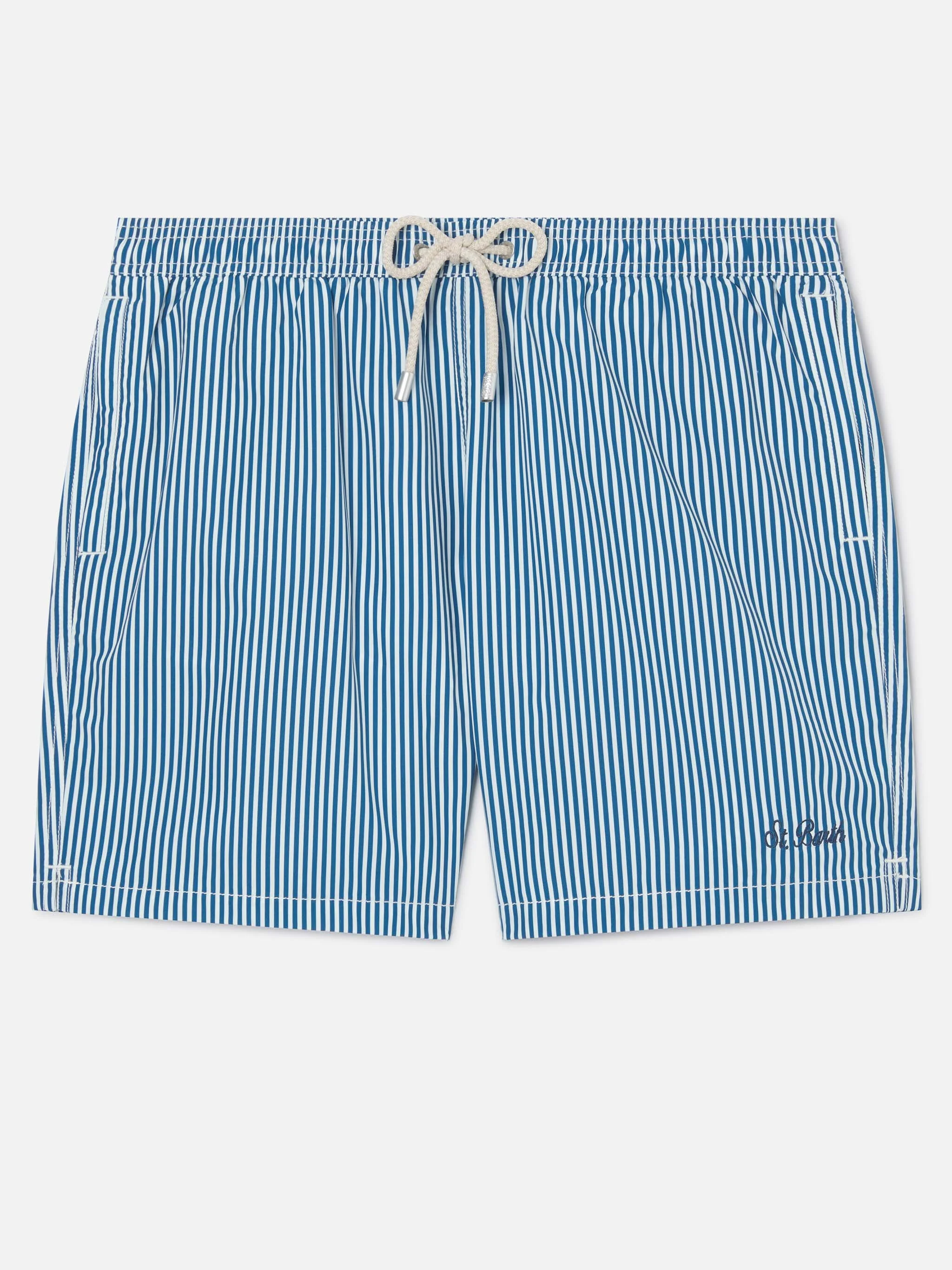 Syros swim shorts with white and blue striped pattern