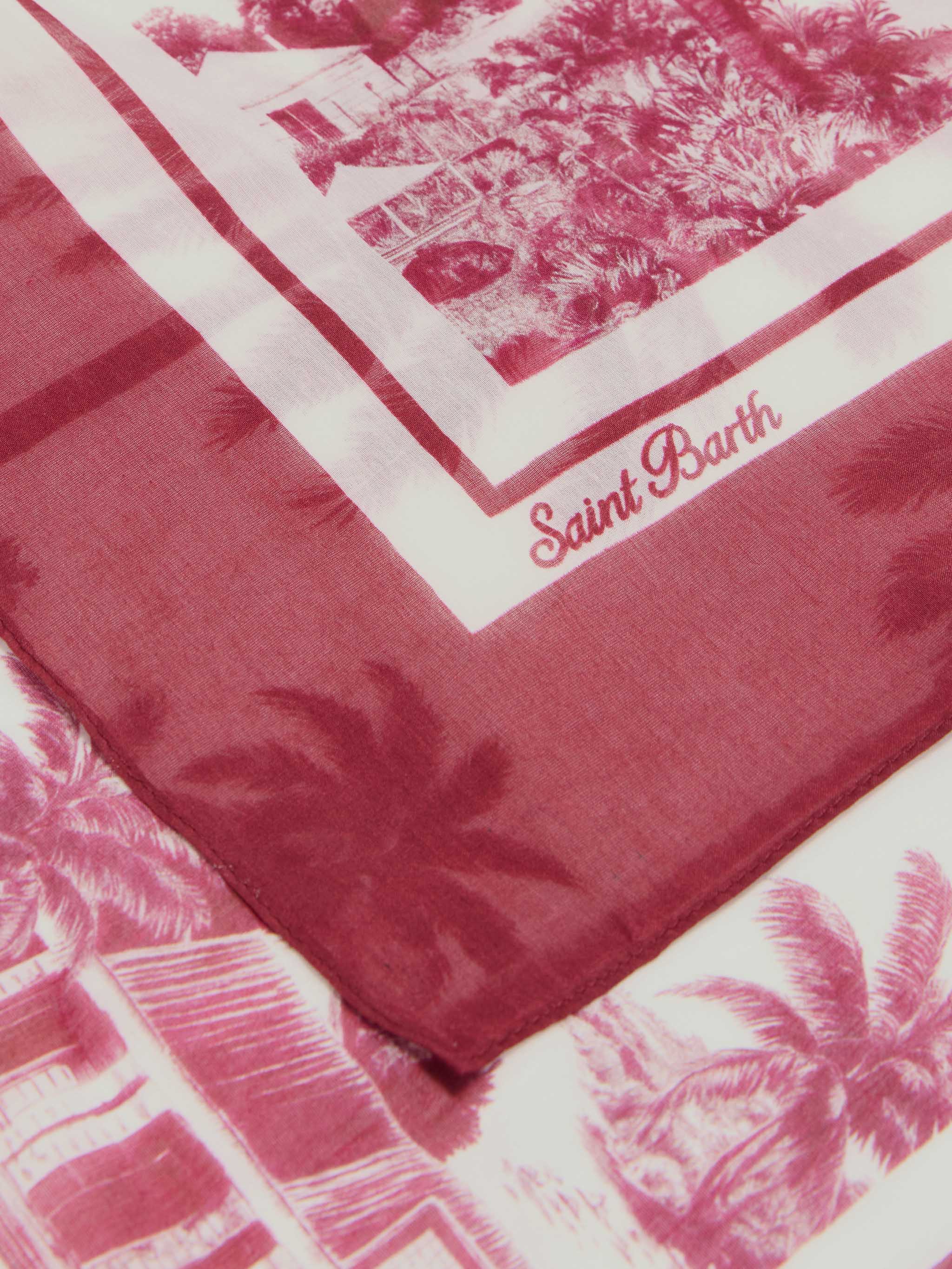 Thaiti long pareo in silk blend with burgundy toile de jouy print - Image 3