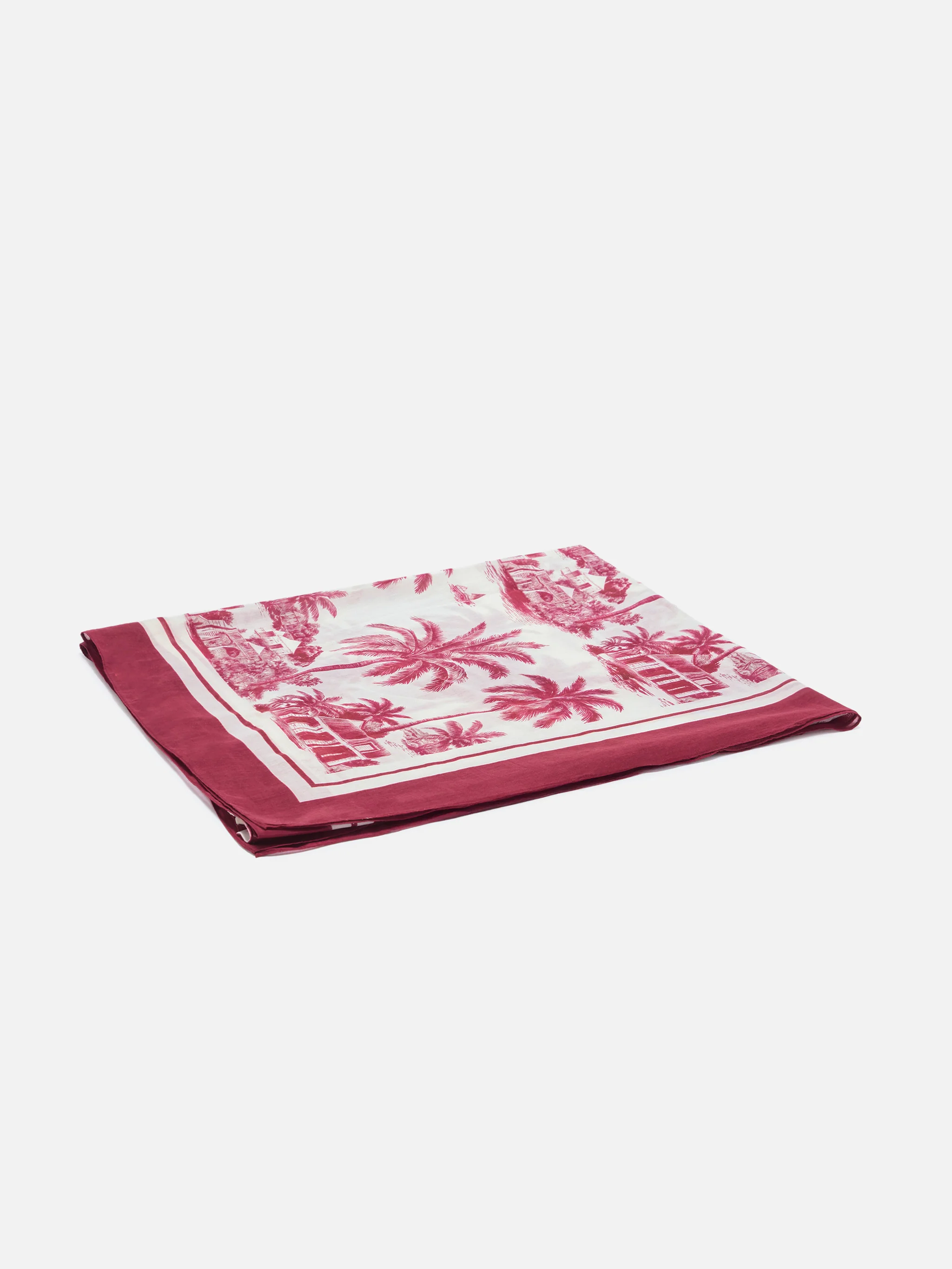 Thaiti long pareo in silk blend with burgundy toile de jouy print - Image 4