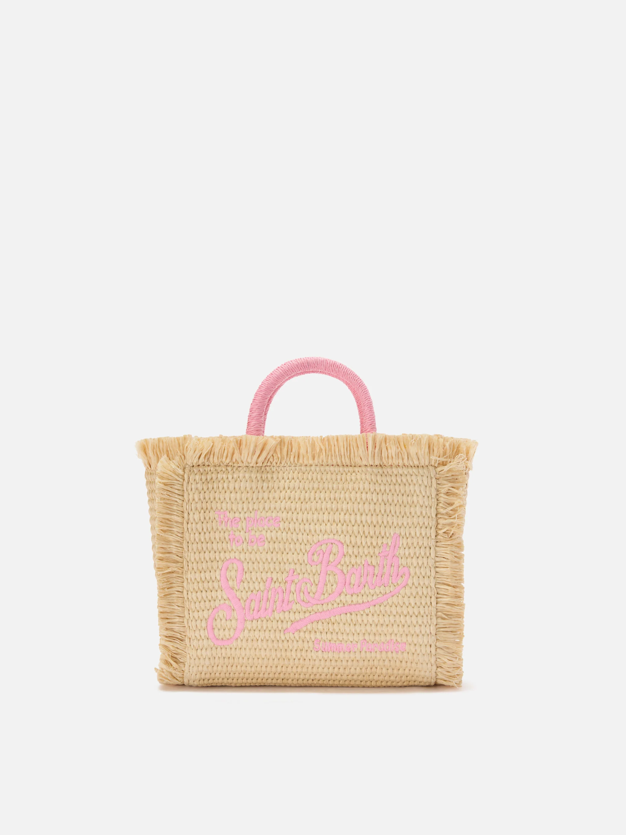Vanity mini straw effect bag with embroidered logo