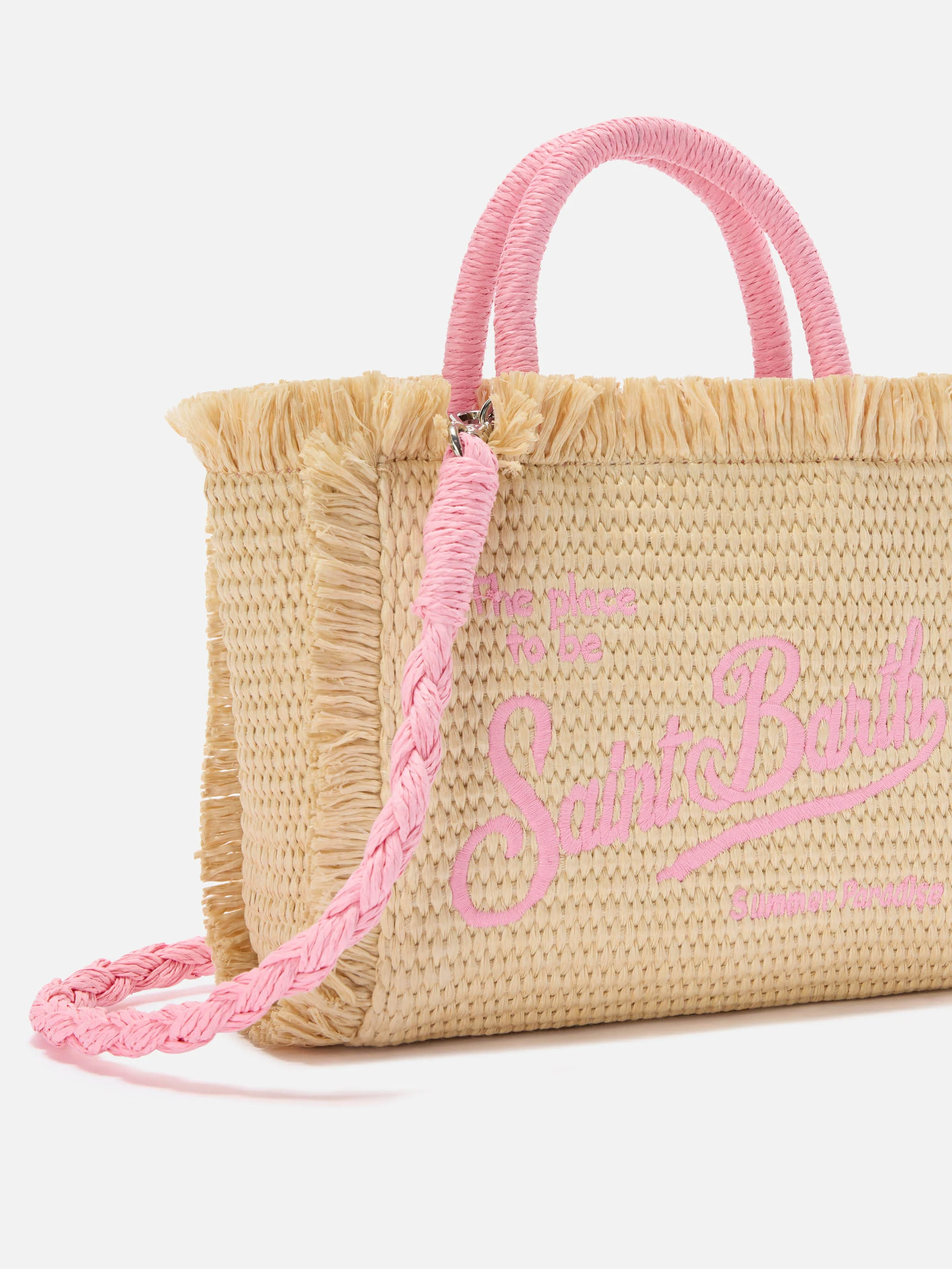 Vanity mini straw effect bag with embroidered logo - Image 3