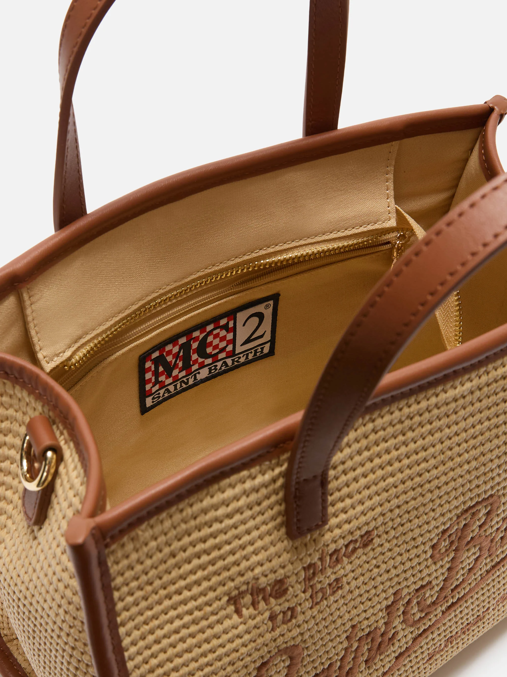 Vivian medium straw effect bag with brown embroidered logo - Image 5