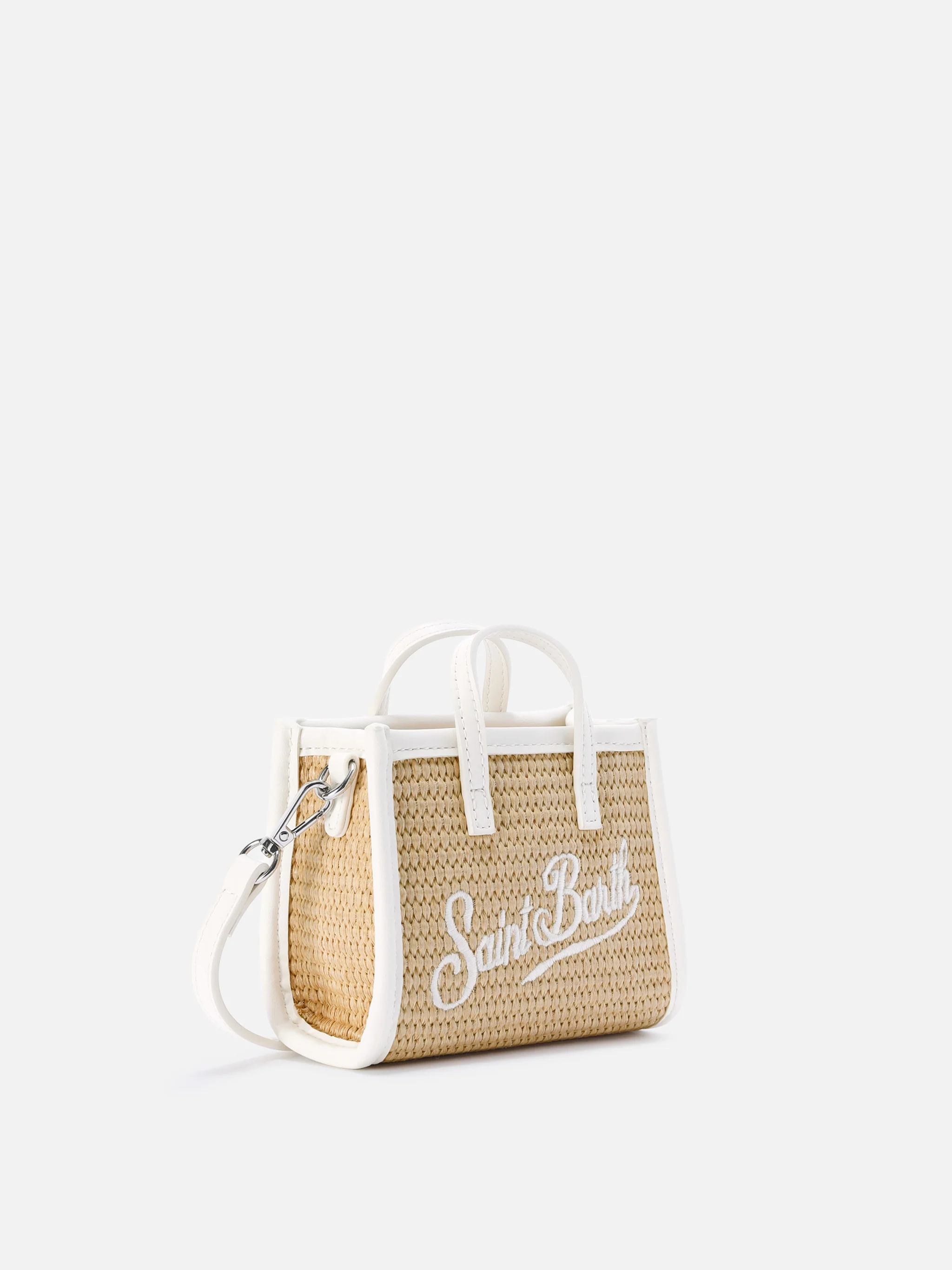 Vivian micro straw effect bag with white embroidered logo - Image 3