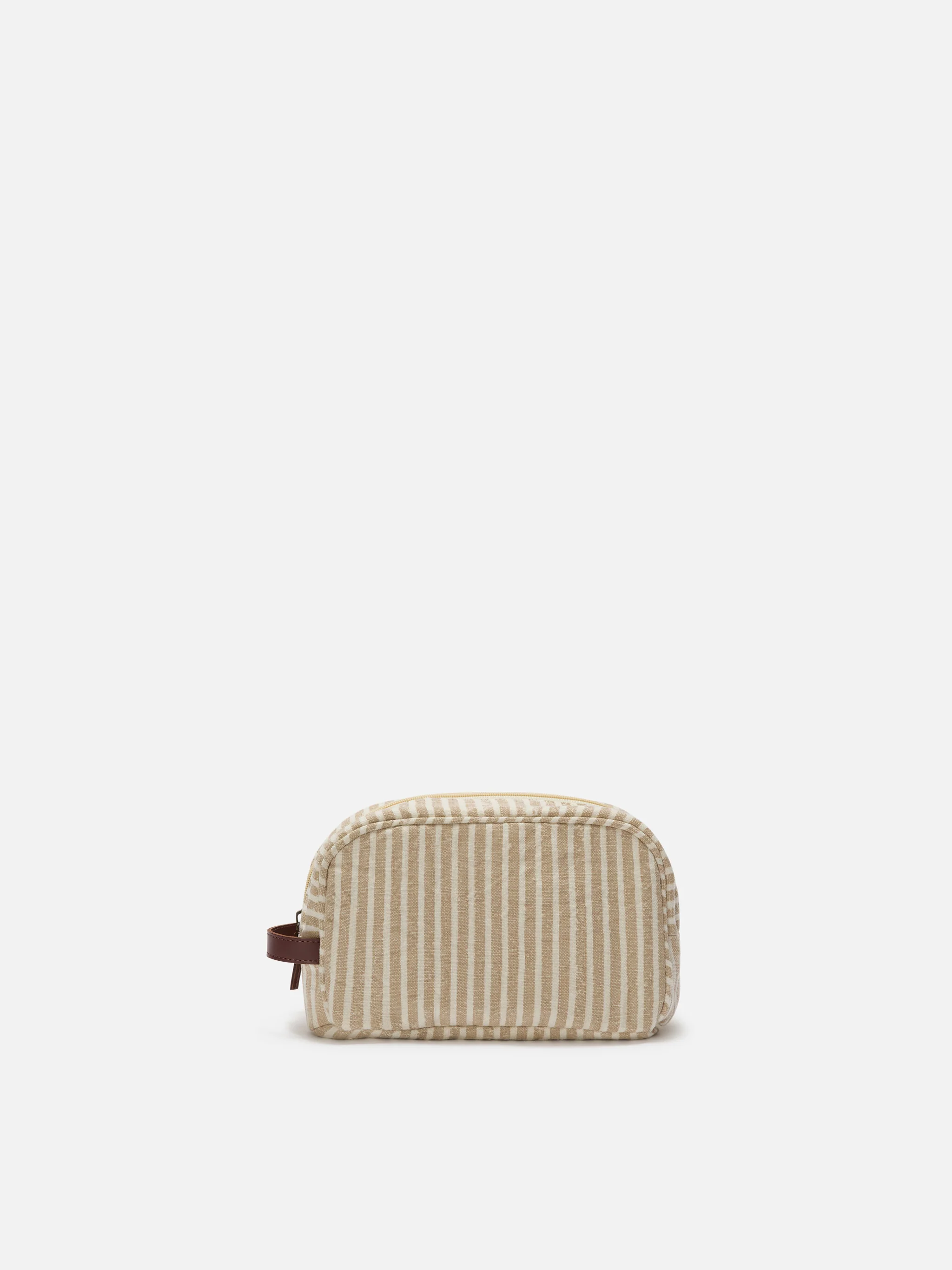 Westwood linen beauty bag with beige and white striped pattern - Image 3