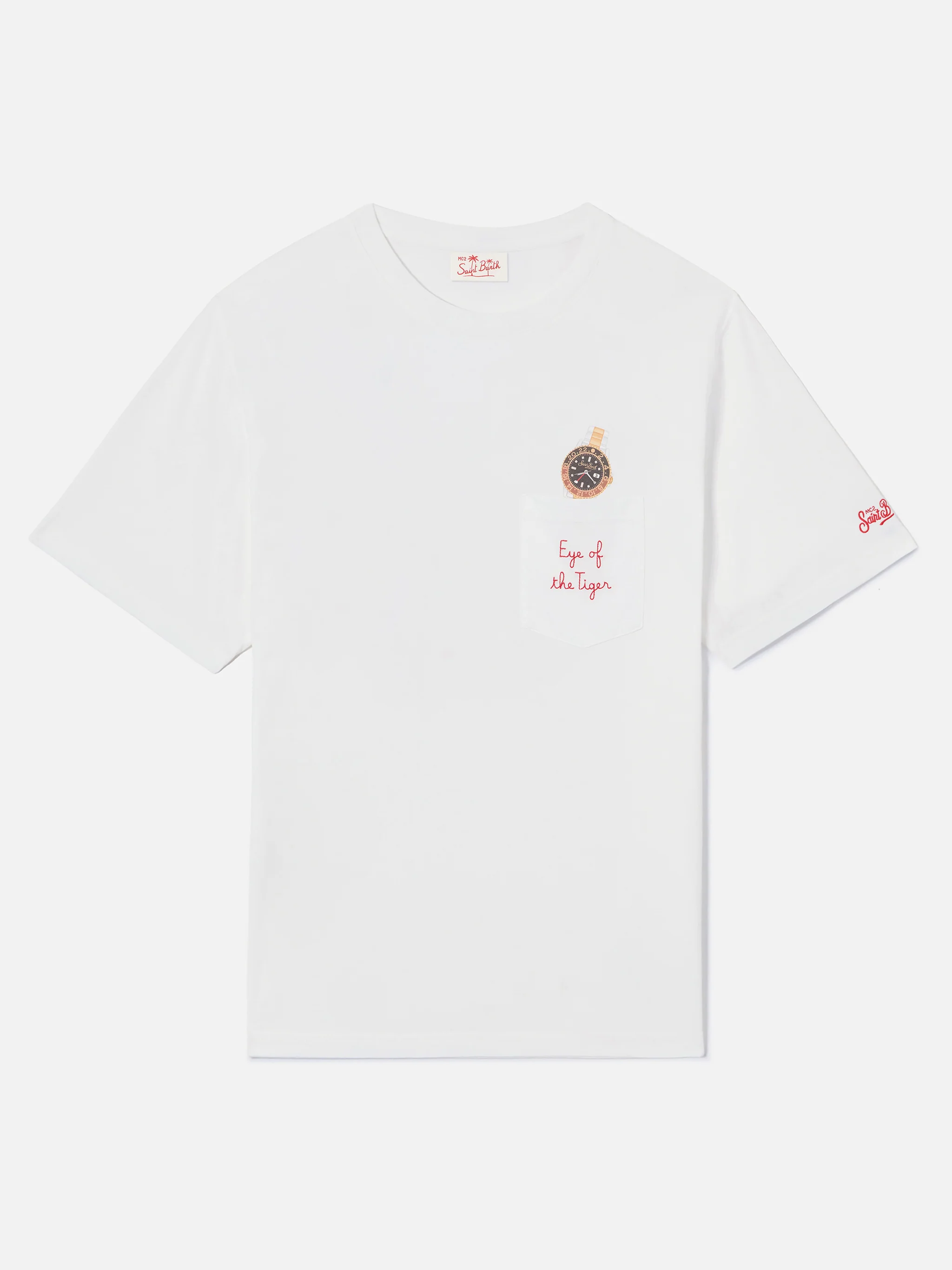 White Austin t-shirt with watch and Eye Of The Tiger embroidery - Image 5