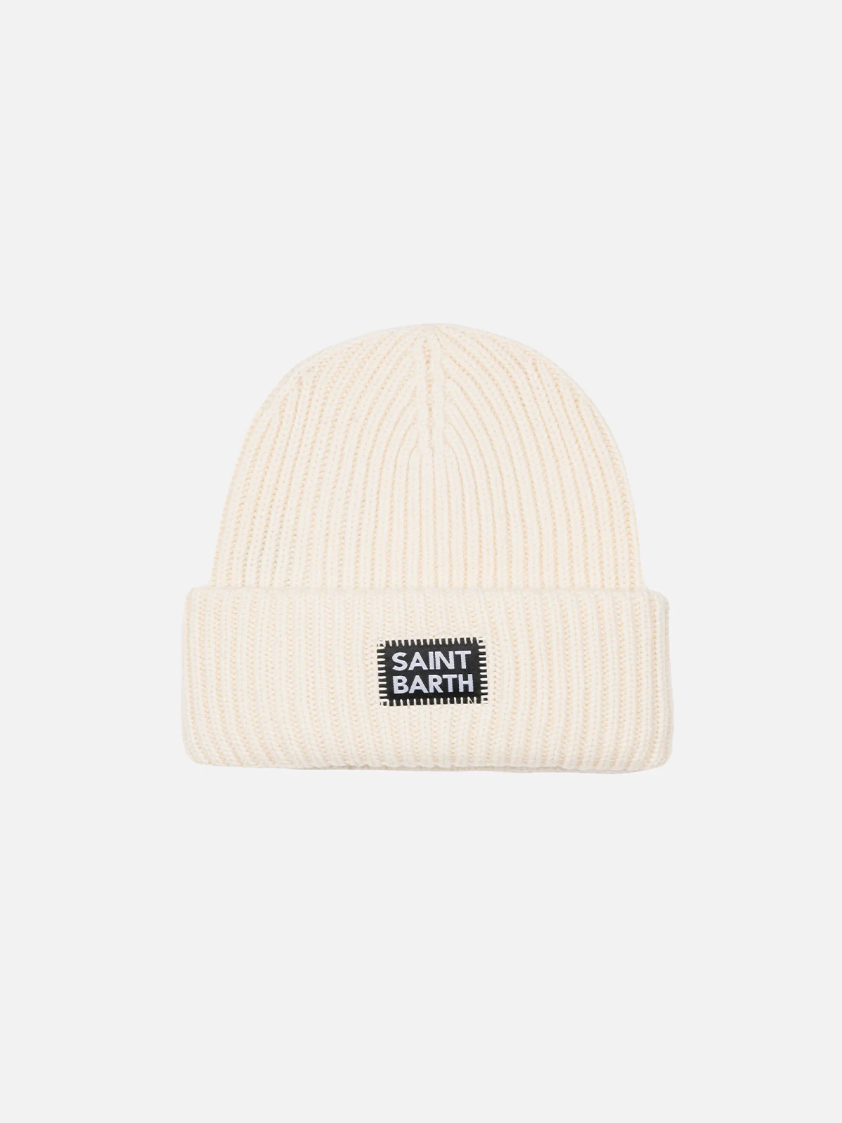 White ribbed beanie Berry Jr with Saint Barth patch