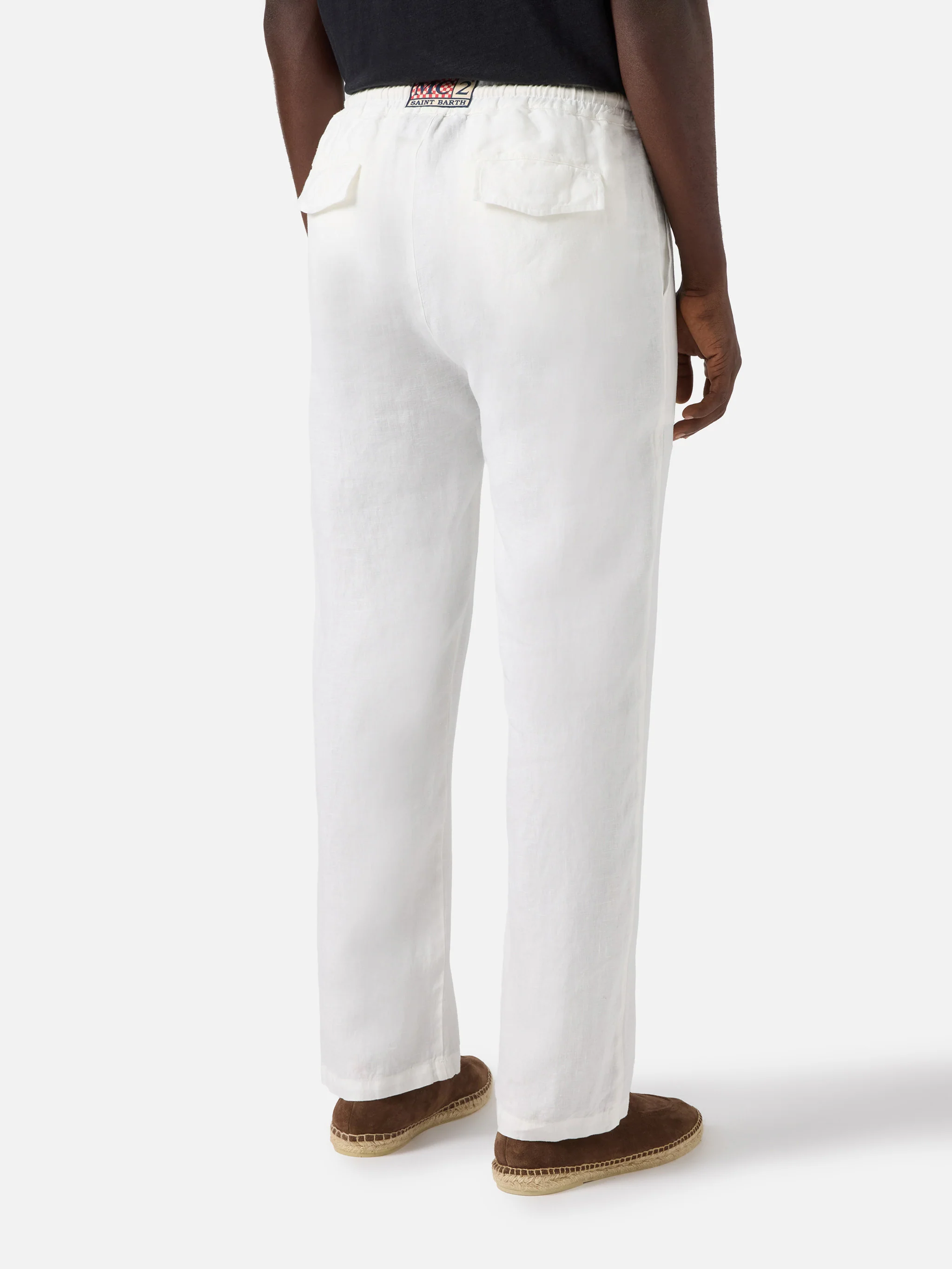 White Calais long pants in pure linen - Image 2