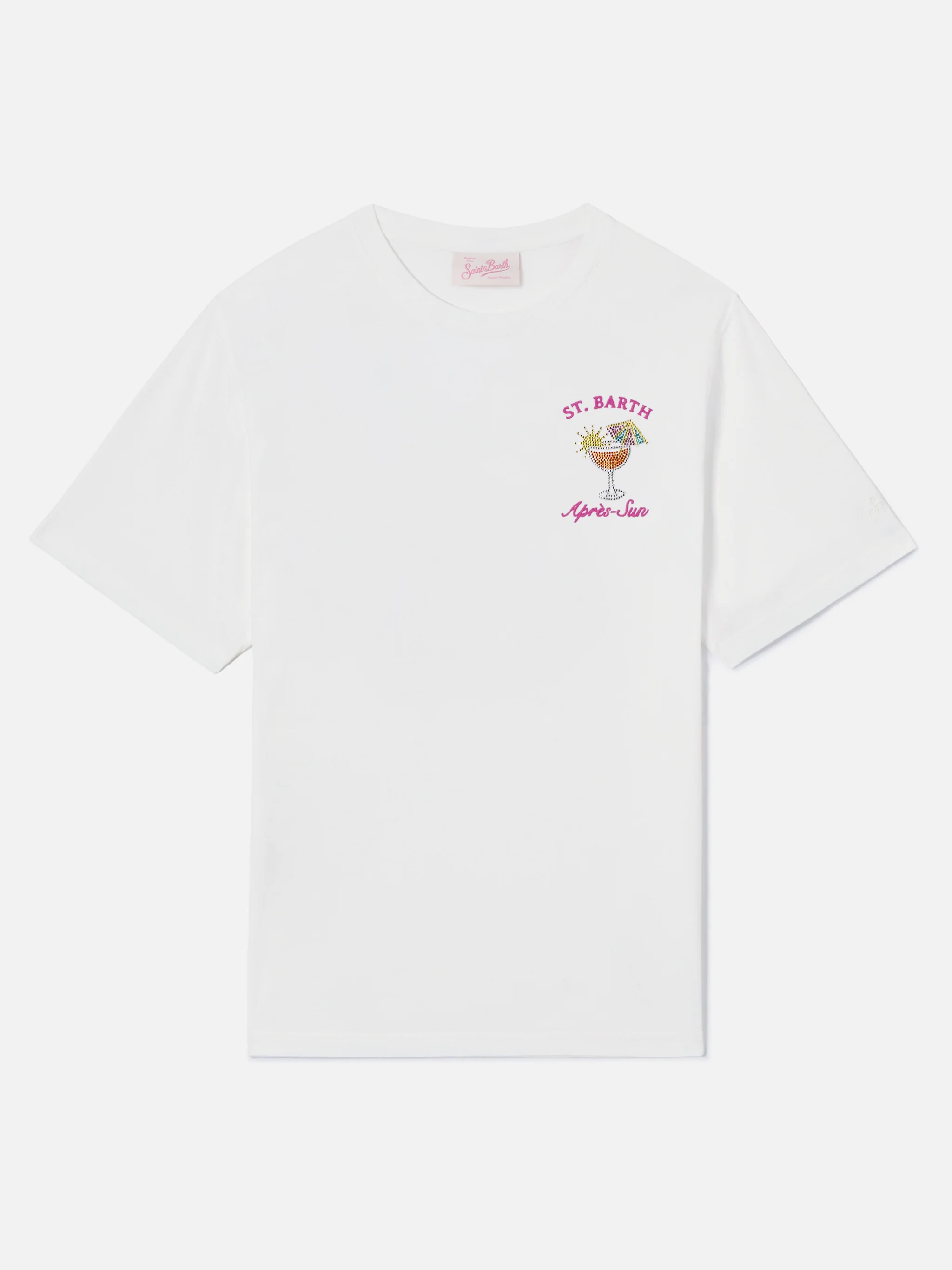 White Emilie T-shirt with Après-Sun embroidery and rhinestones - Image 4