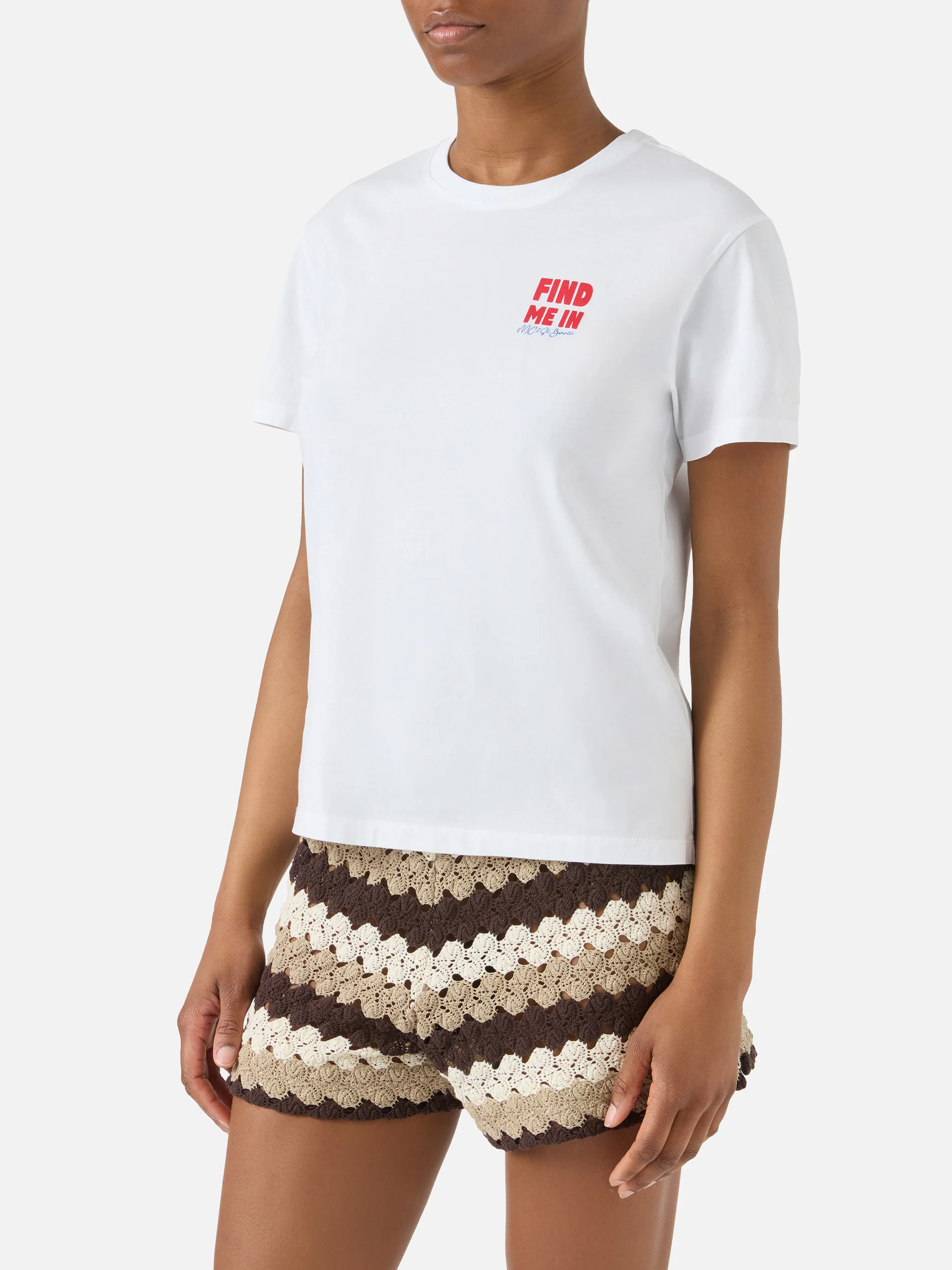 White Emilie T-shirt with Find Me in Vacation print - Image 3