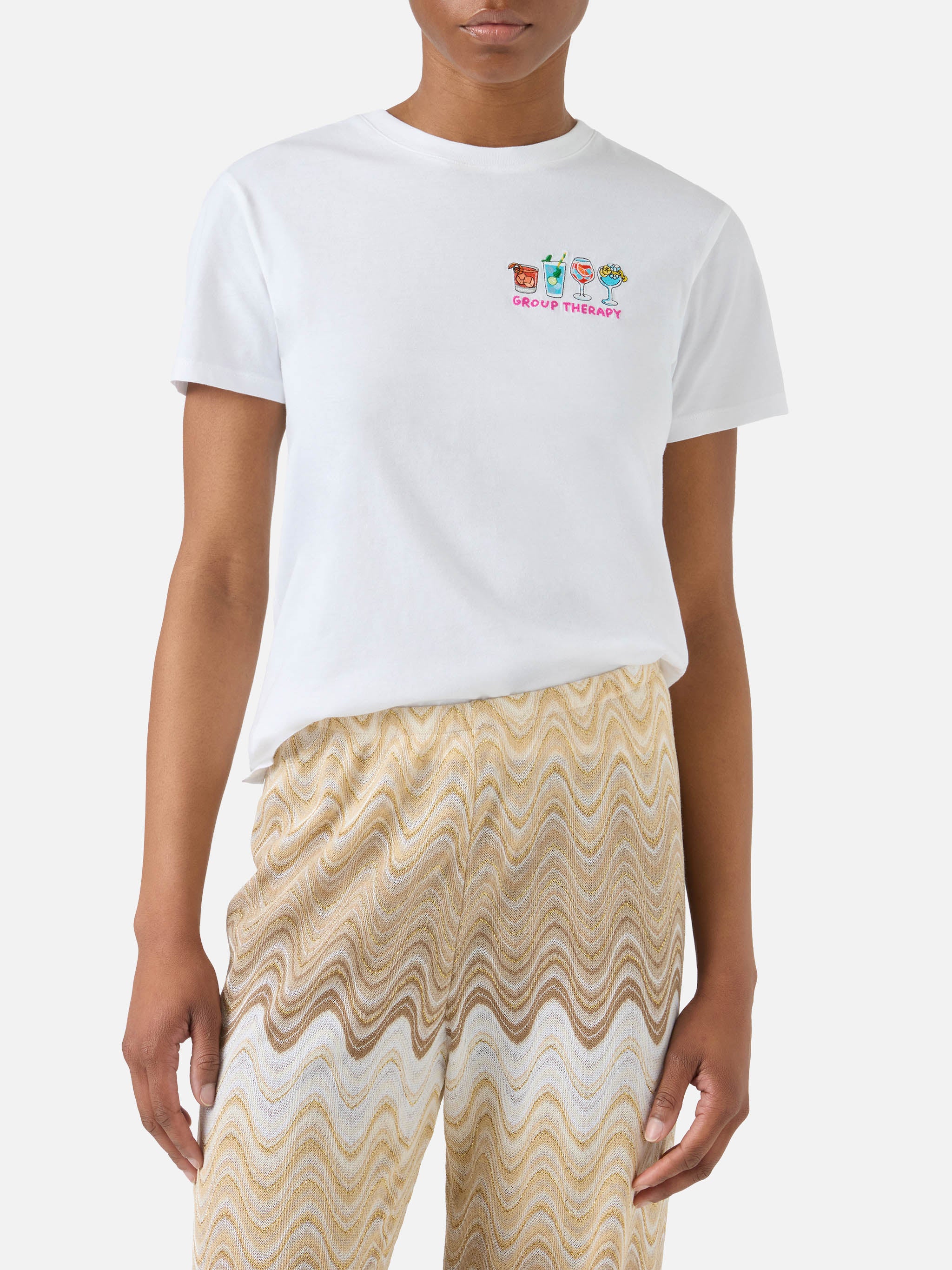 White Emilie T-shirt with Group Therapy embroidery - Image 2