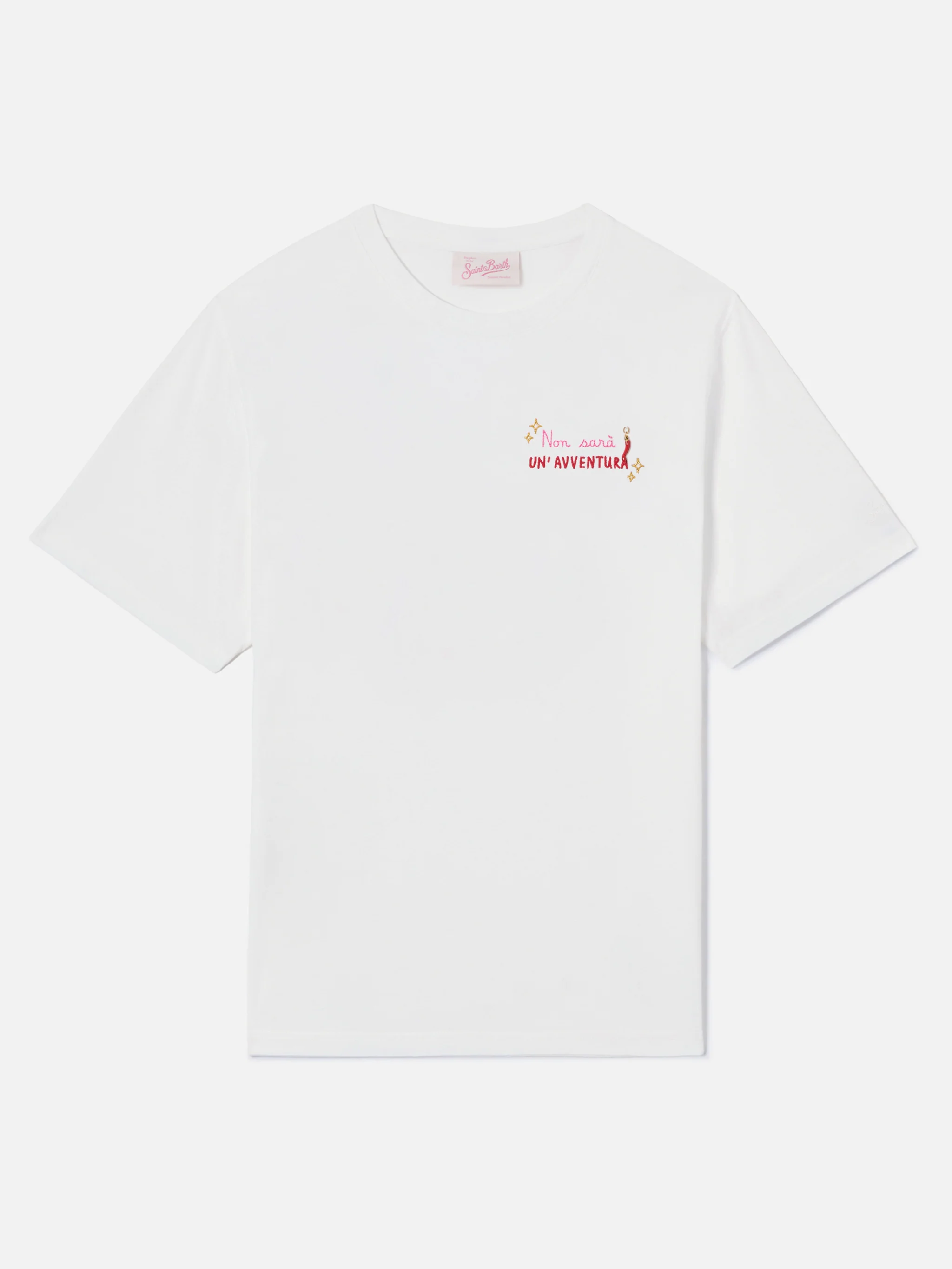 White Emilie T-shirt with Non sarà un'avventura embroidery and charm - Image 2