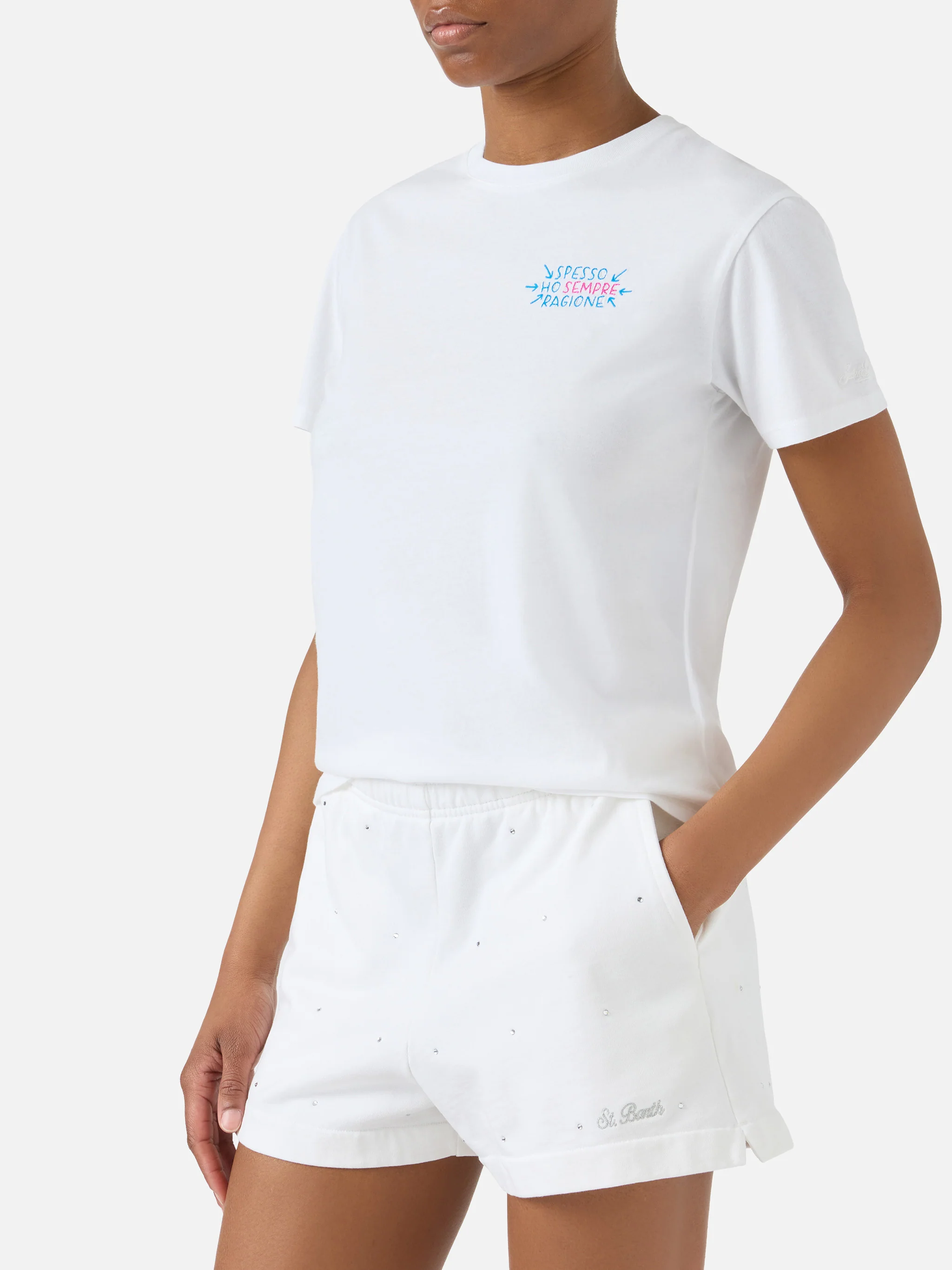 White Emilie T-shirt with Spesso ho sempre ragione embroidery - Image 2