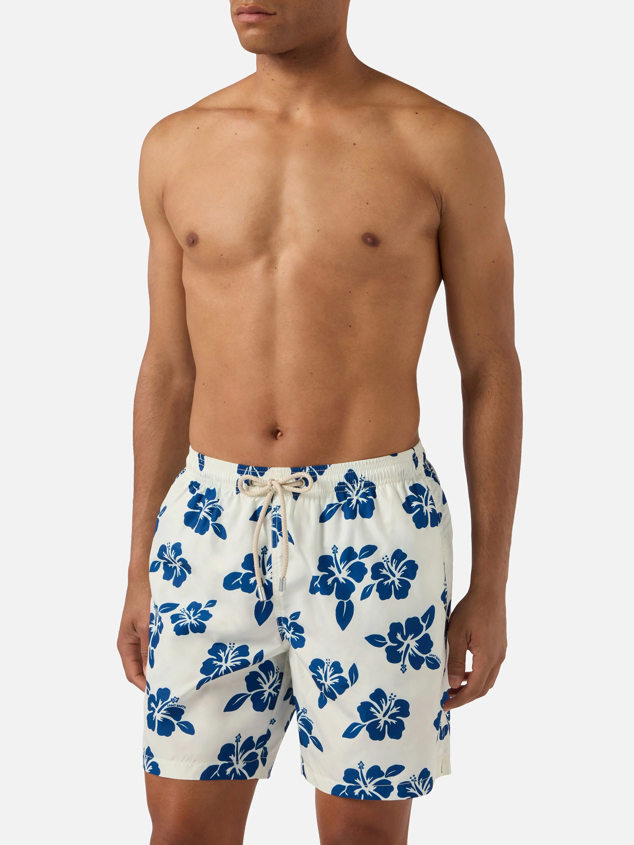White Lighting swim shorts with all-over hibiscus print - Image 3