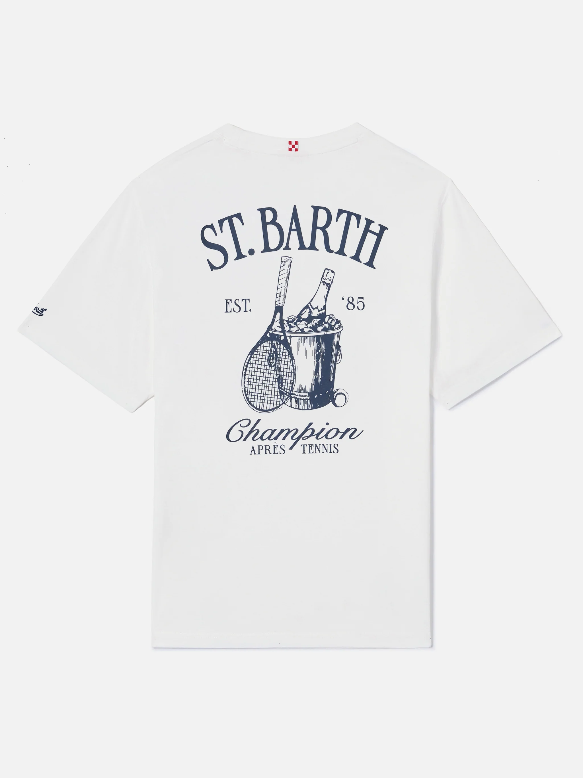 White Portland t-shirt with Après Tennis Champion illustration
