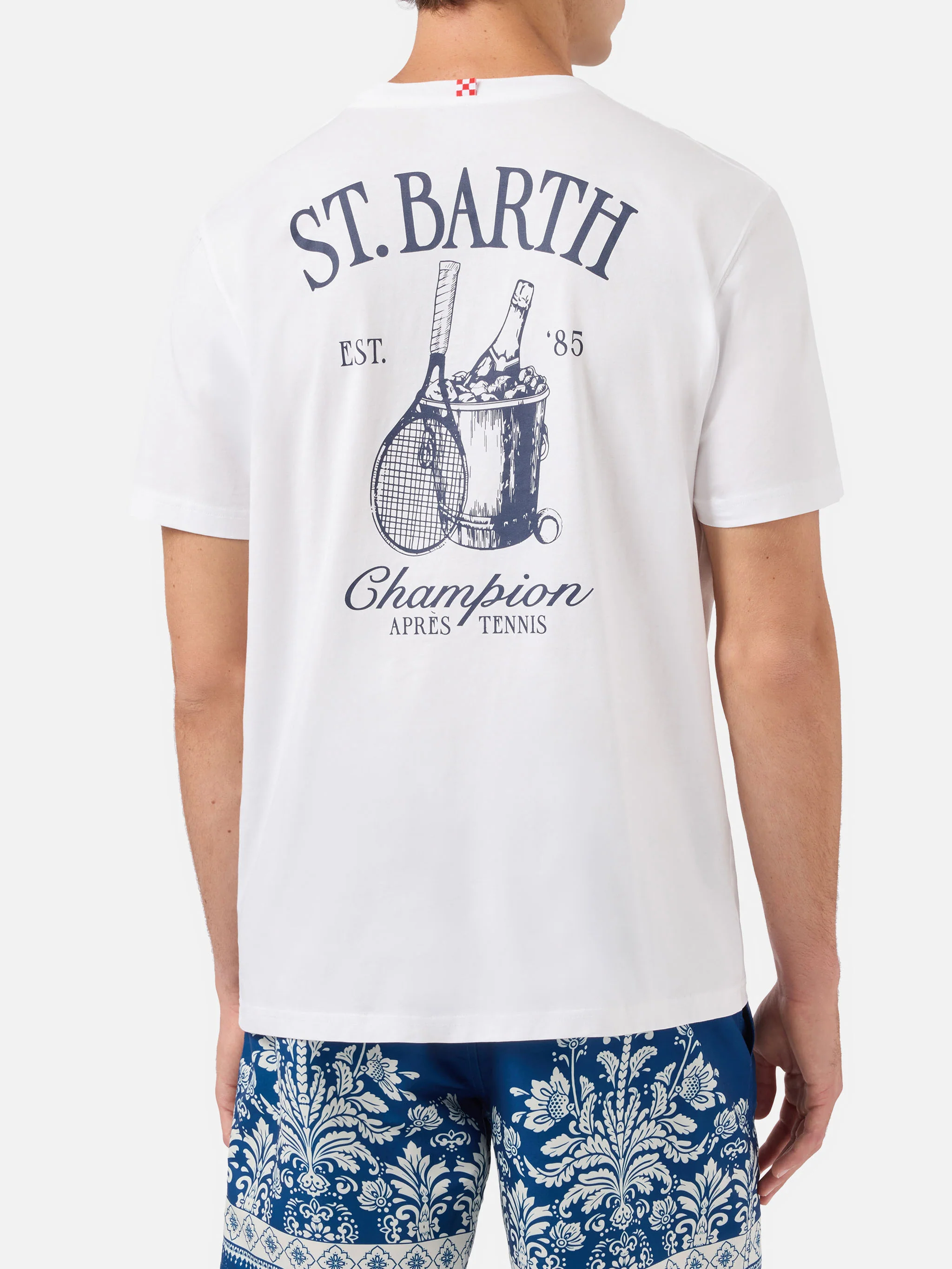 White Portland t-shirt with Après Tennis Champion illustration - Image 5