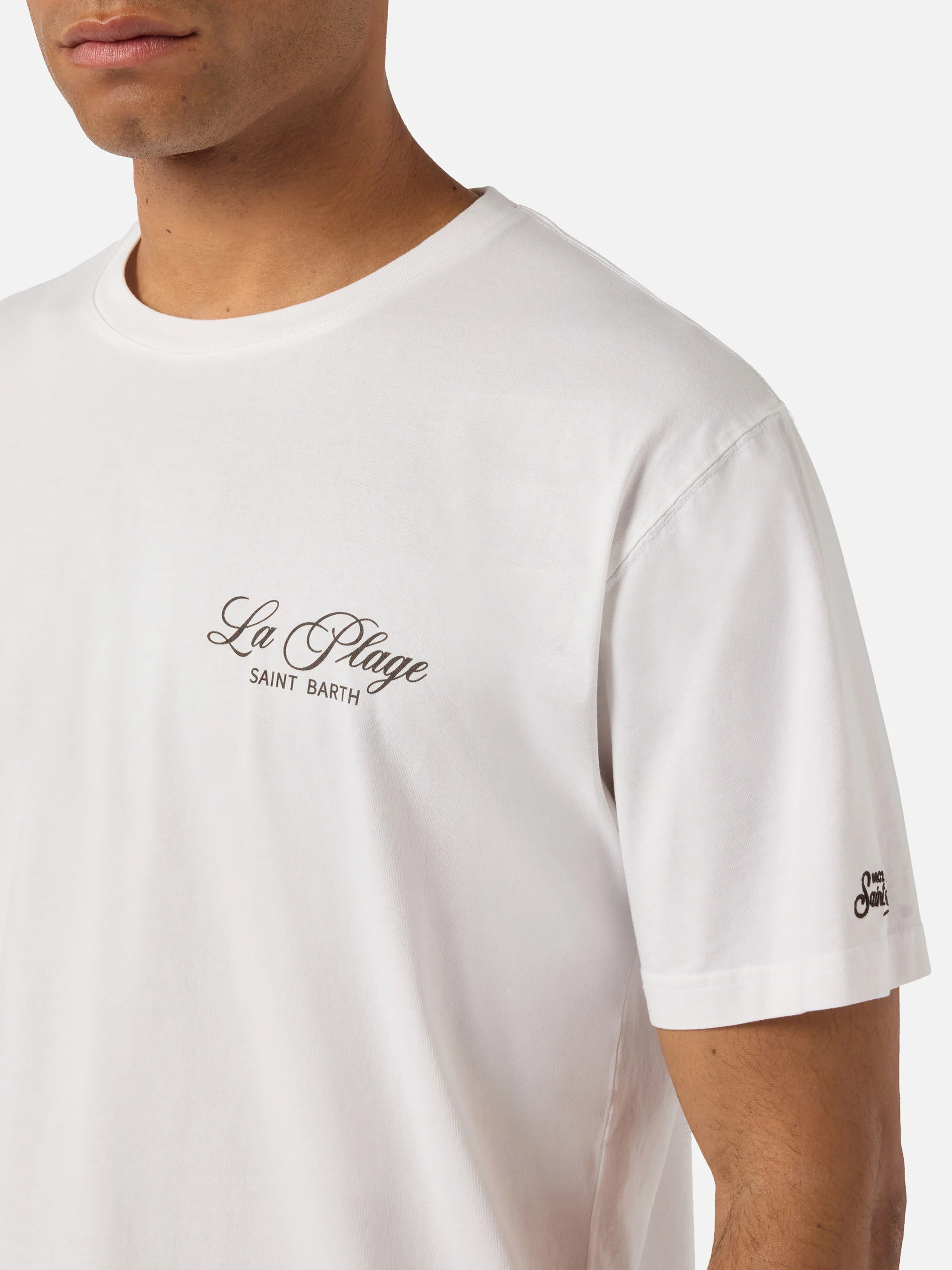White Portland t-shirt with La Plage print - Image 3
