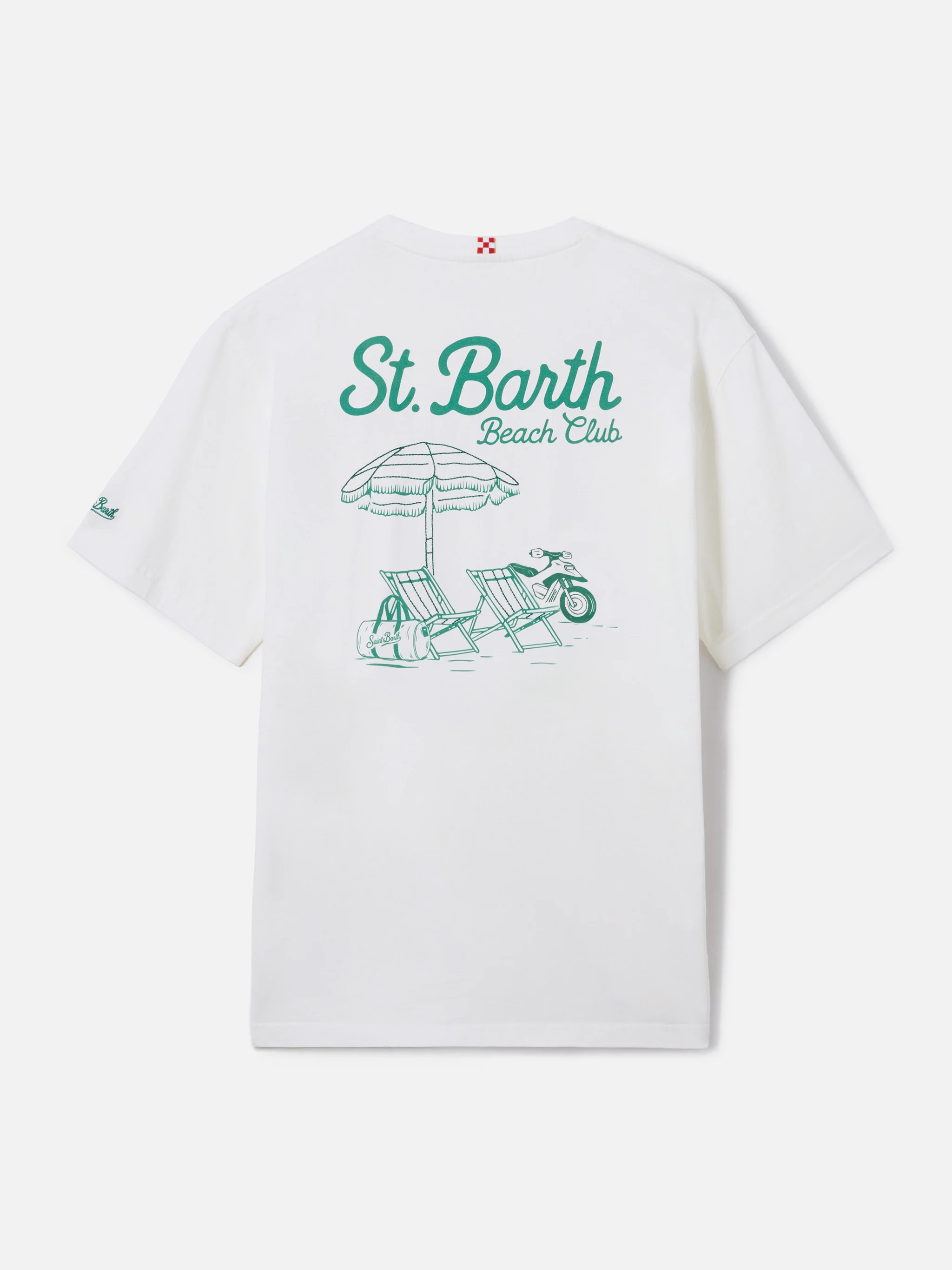 White Portland t-shirt with St. Barth Beach Club embroidery