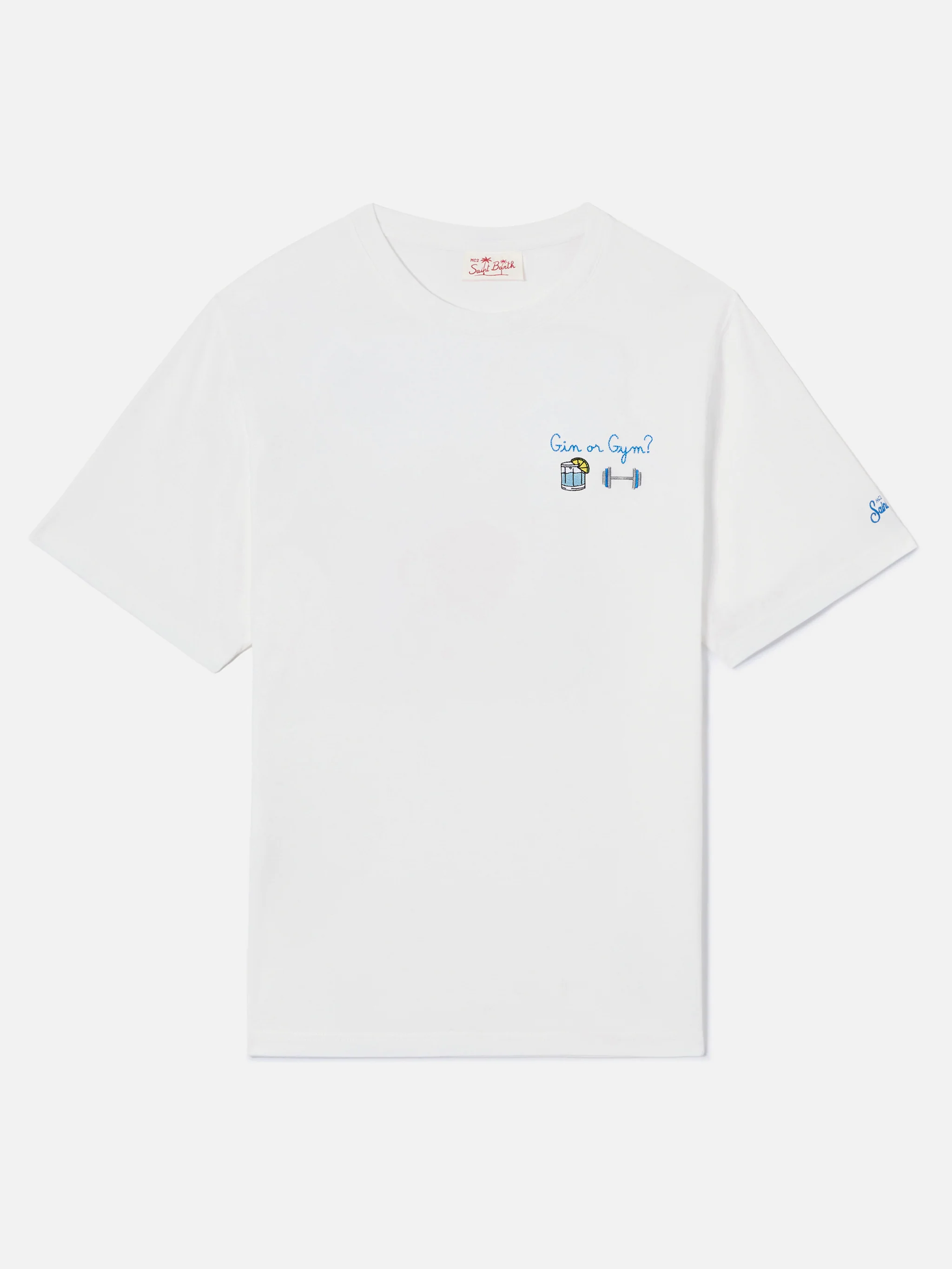 White Portofino T-shirt with Gin Or Gym? embroidery - Image 2