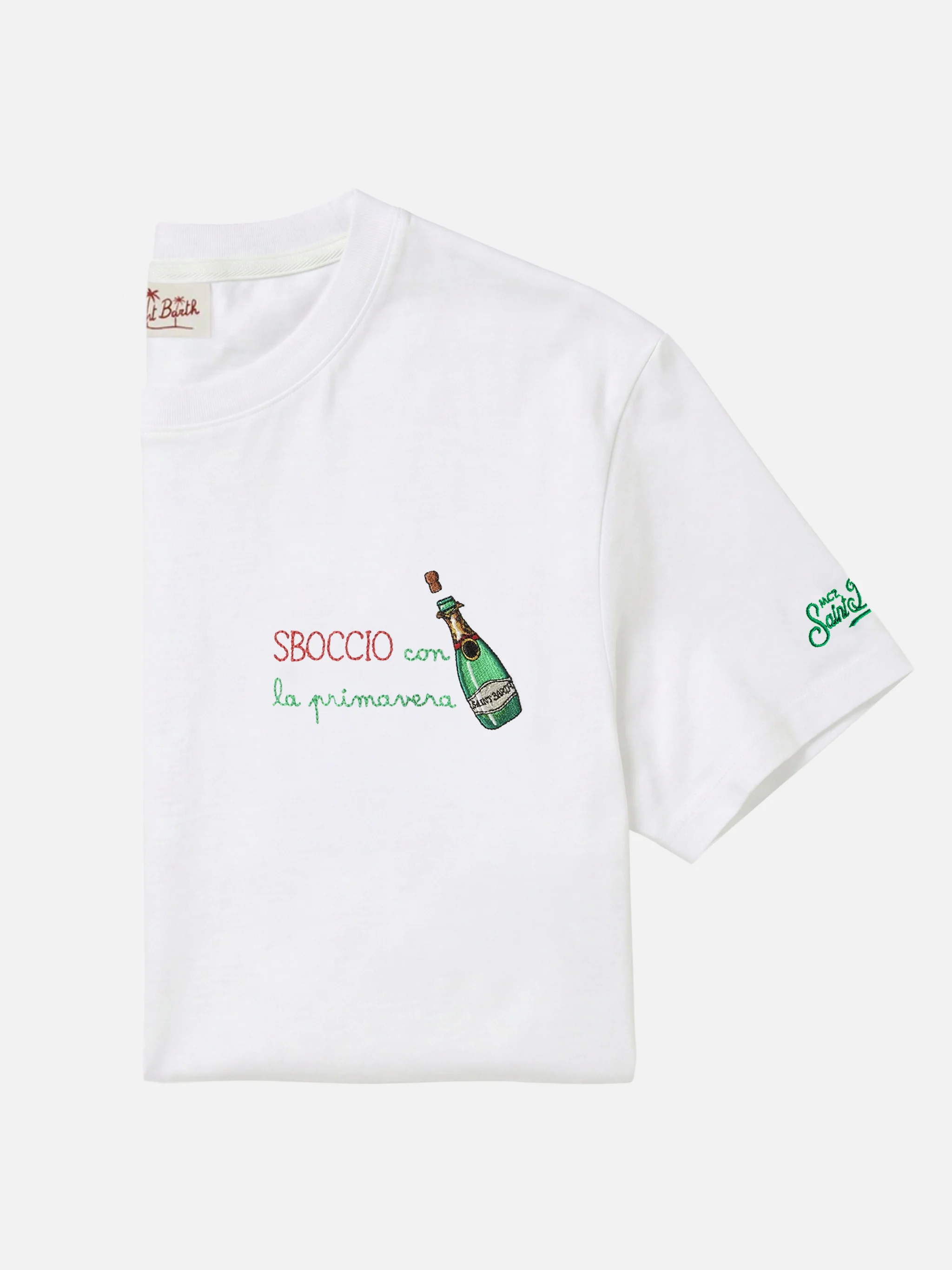 White Portofino T-shirt with Sboccio Con La Primavera embroidery