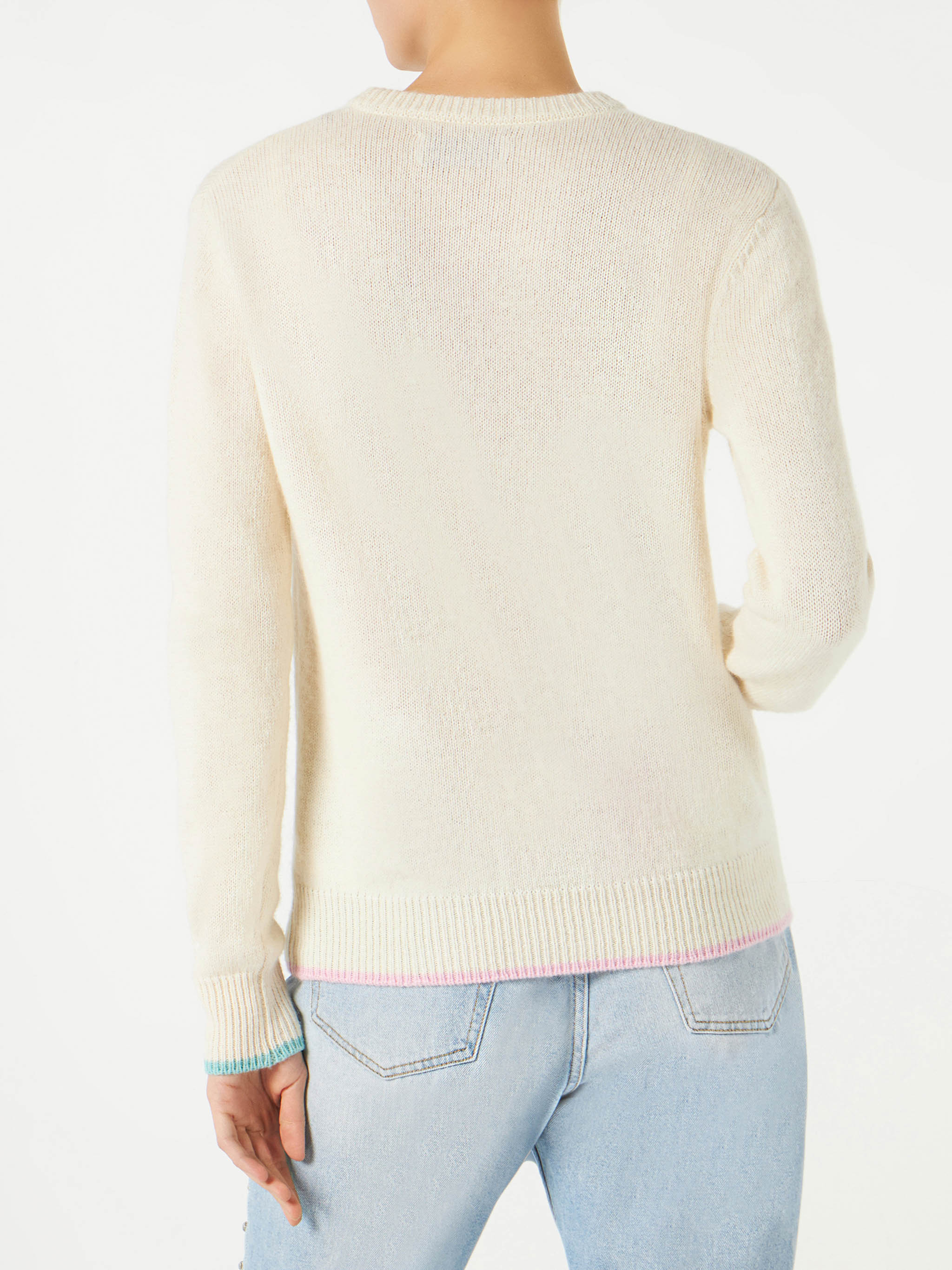 Brushed crewneck with Saint Barth fringed embroidery - Image 3