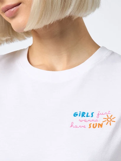Emilie cotton t-shirt with Girls Just Wanna Have Sun embroidery