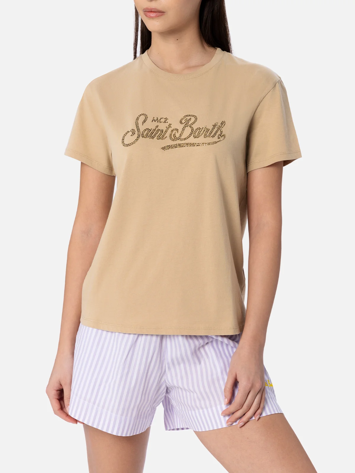 Emilie cotton t-shirt with rhinestone embroidery