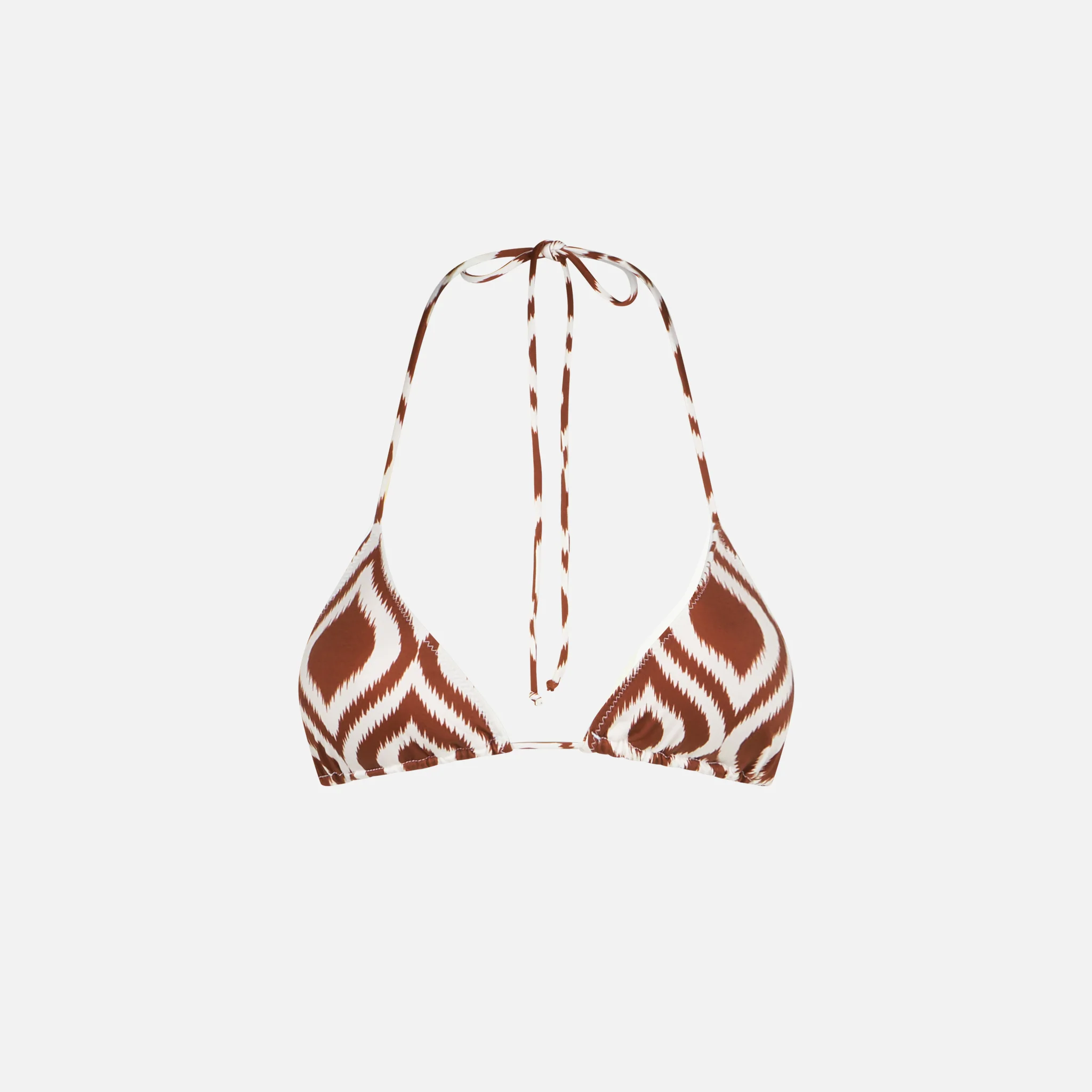 Brown and white Leah ikat print triangle bikini top