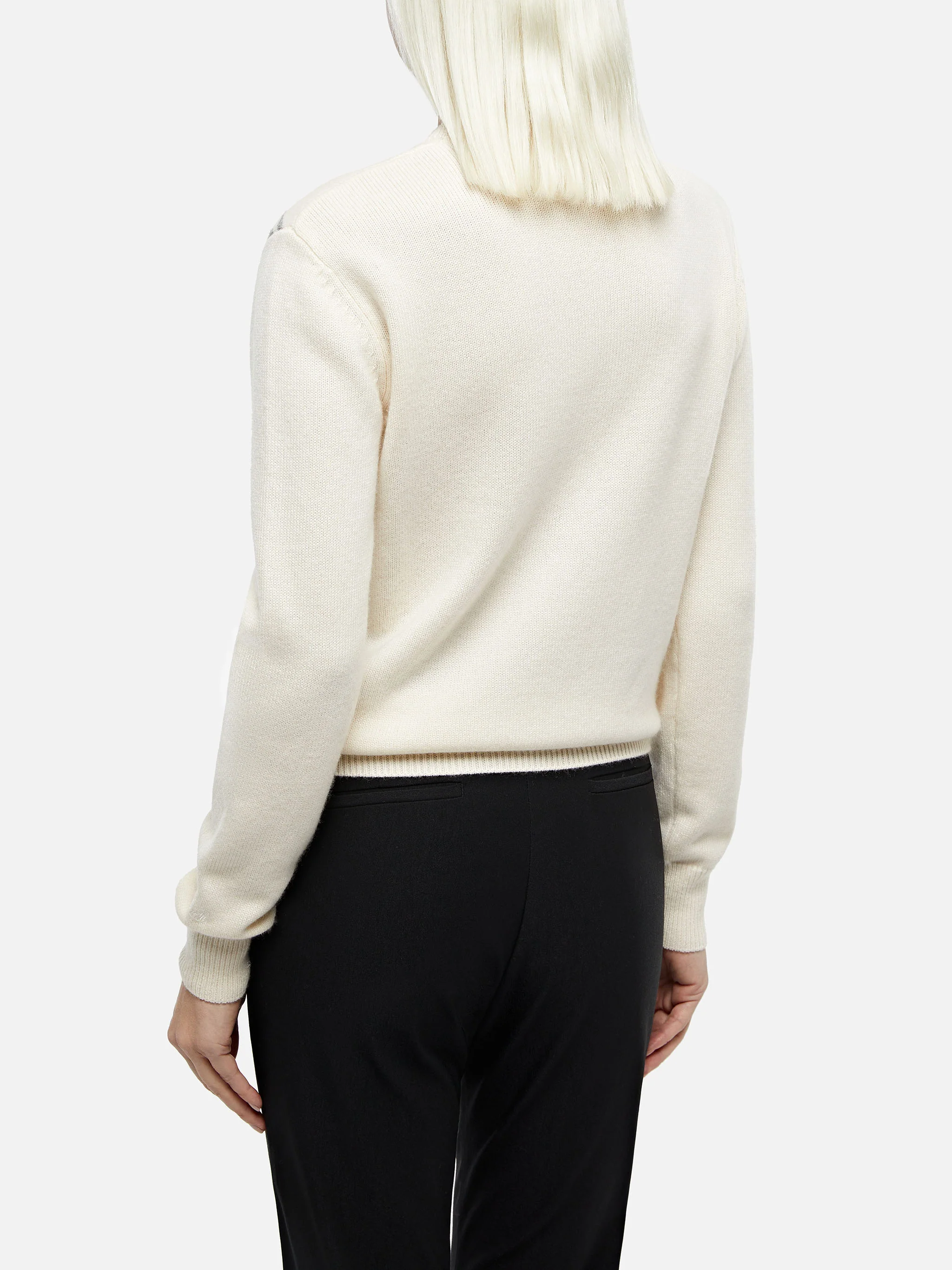 Woman white sweater New Queen with Lovovia postcard print and embroidery - Image 3